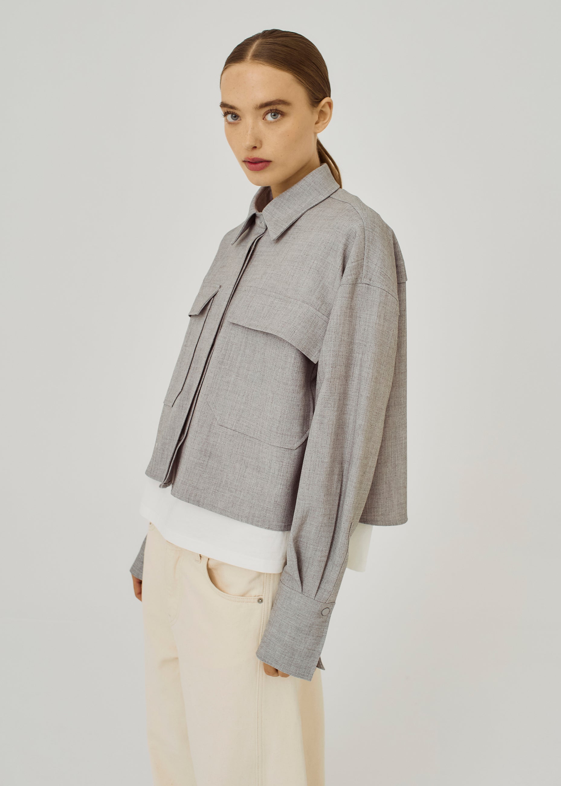 NORR Cano cropped shirt Shirts Grey melange
