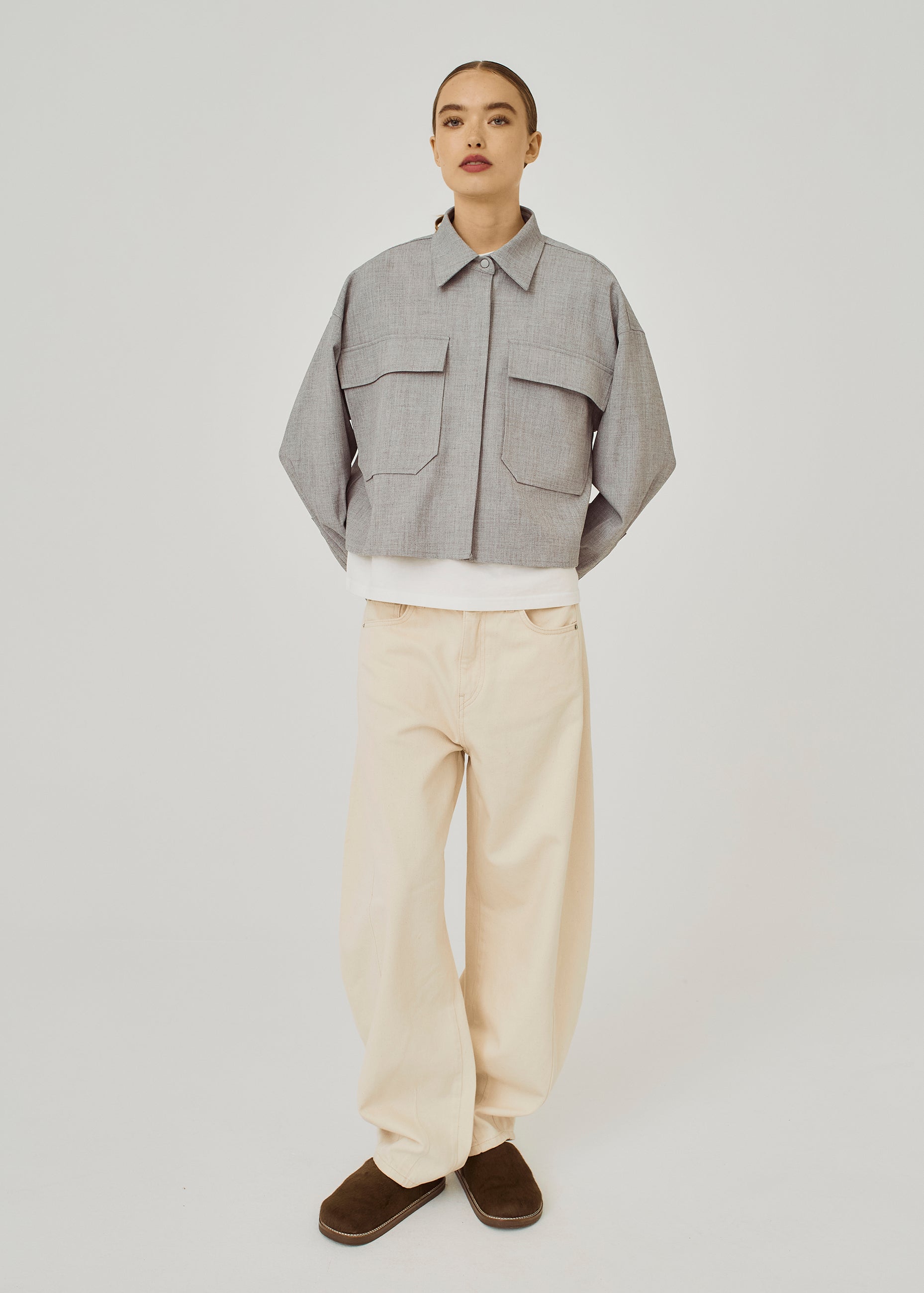 NORR Cano cropped shirt Shirts Grey melange