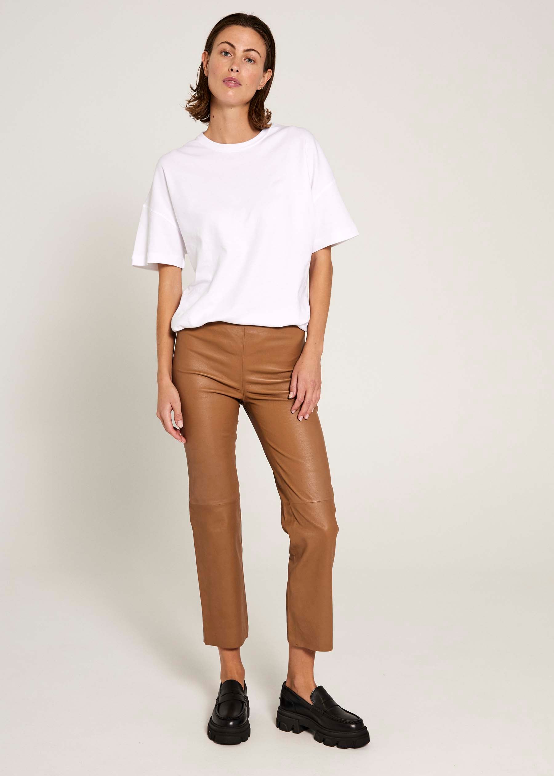 NORR Celia stretch leather pants Pants Cognac