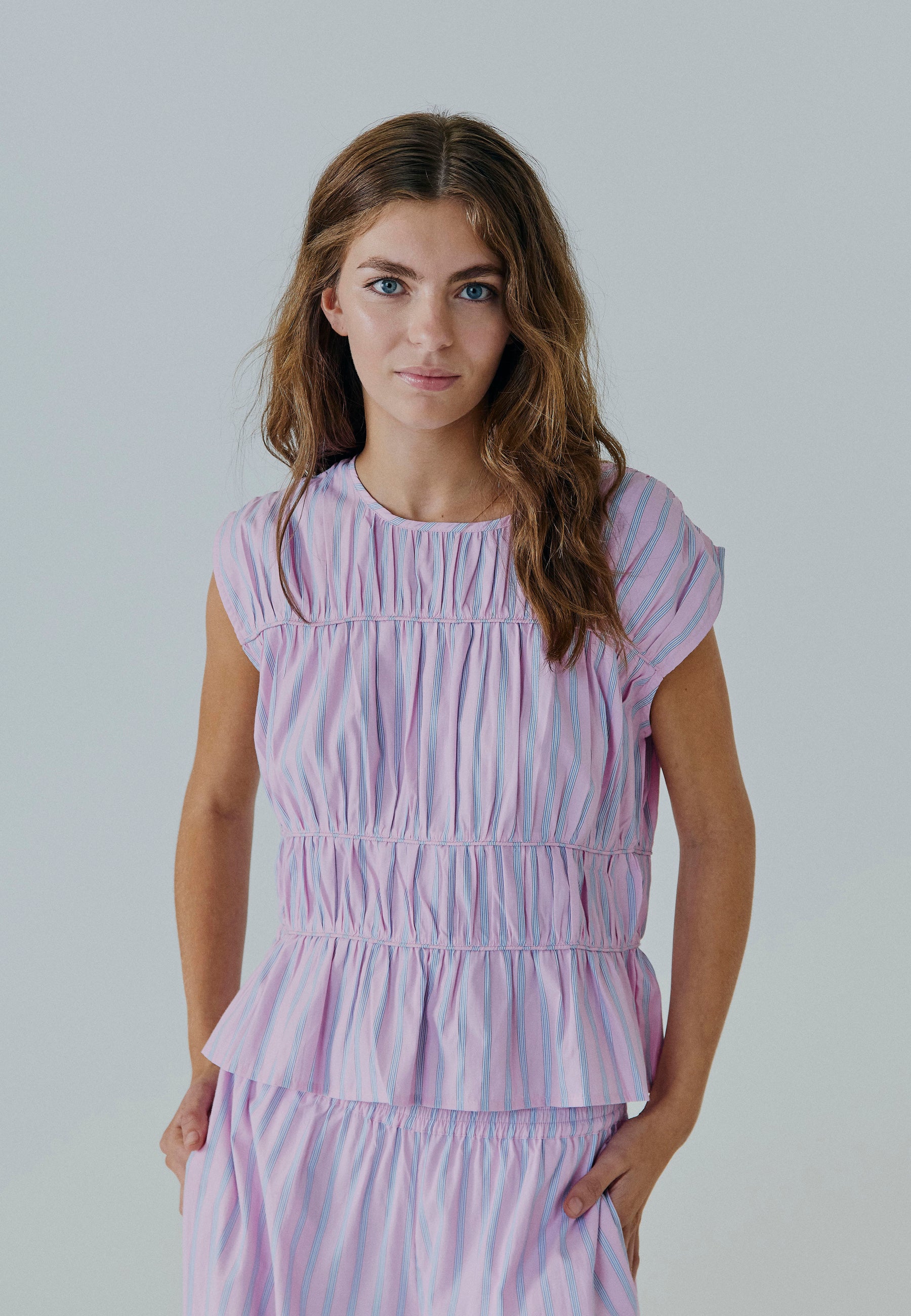 NORR Emily SL top Tops Blue/pink stripe