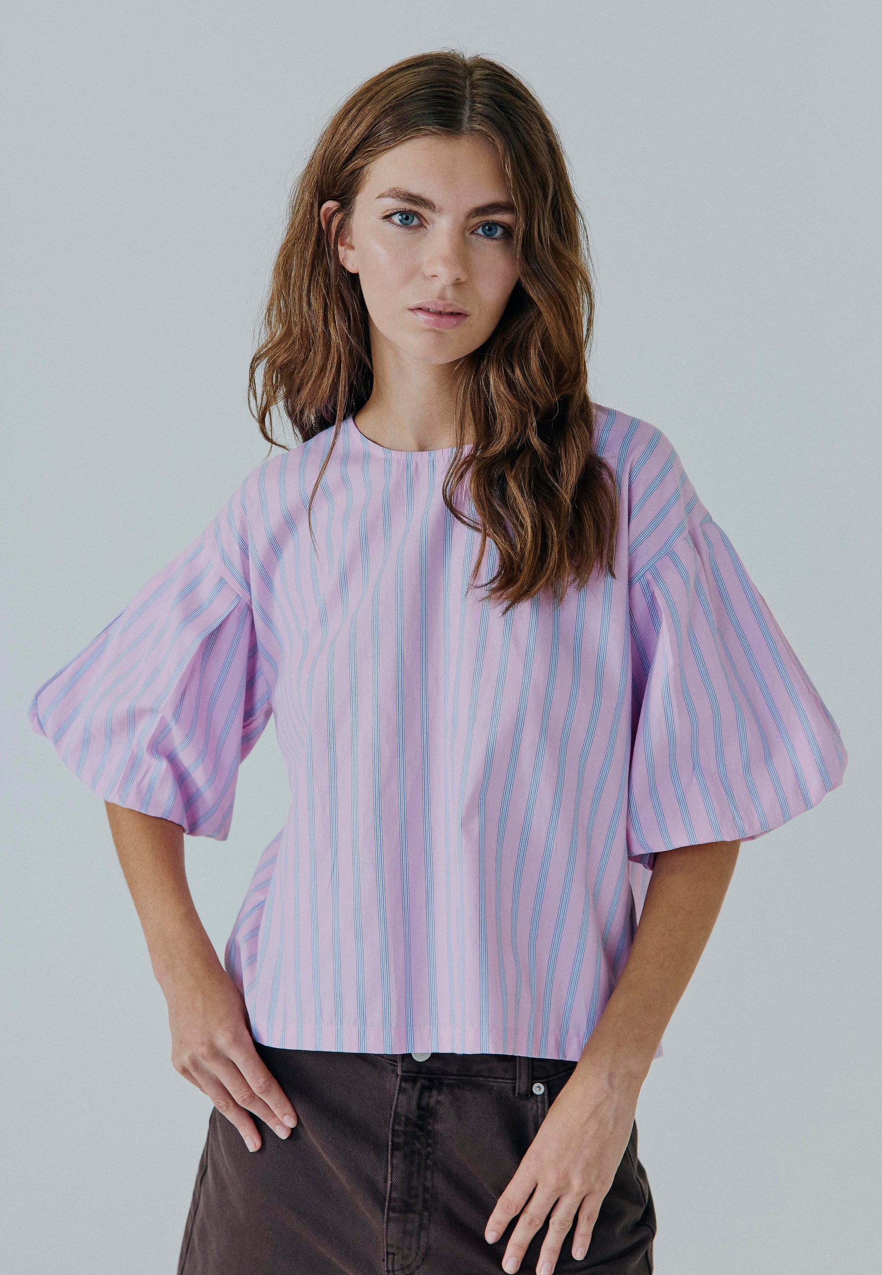NORR Emily SS top Tops Blue/pink stripe