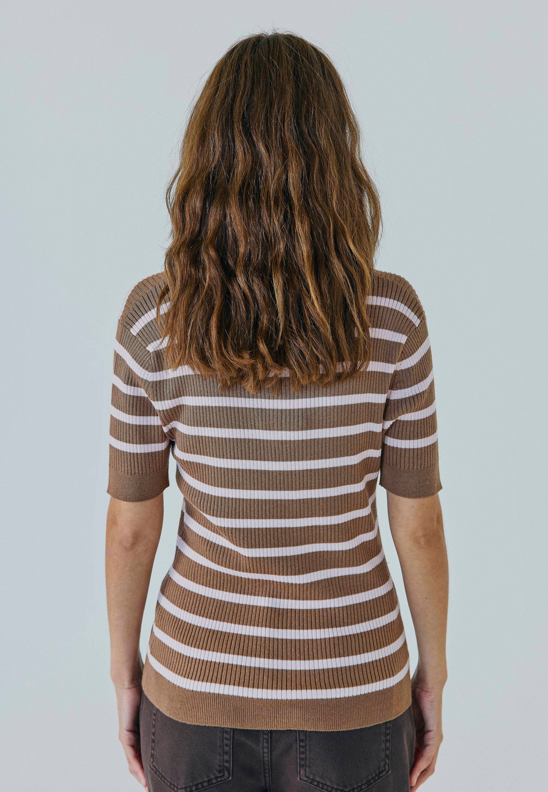 NORR Ena SS knit top Knits Brown/Pink Stripe