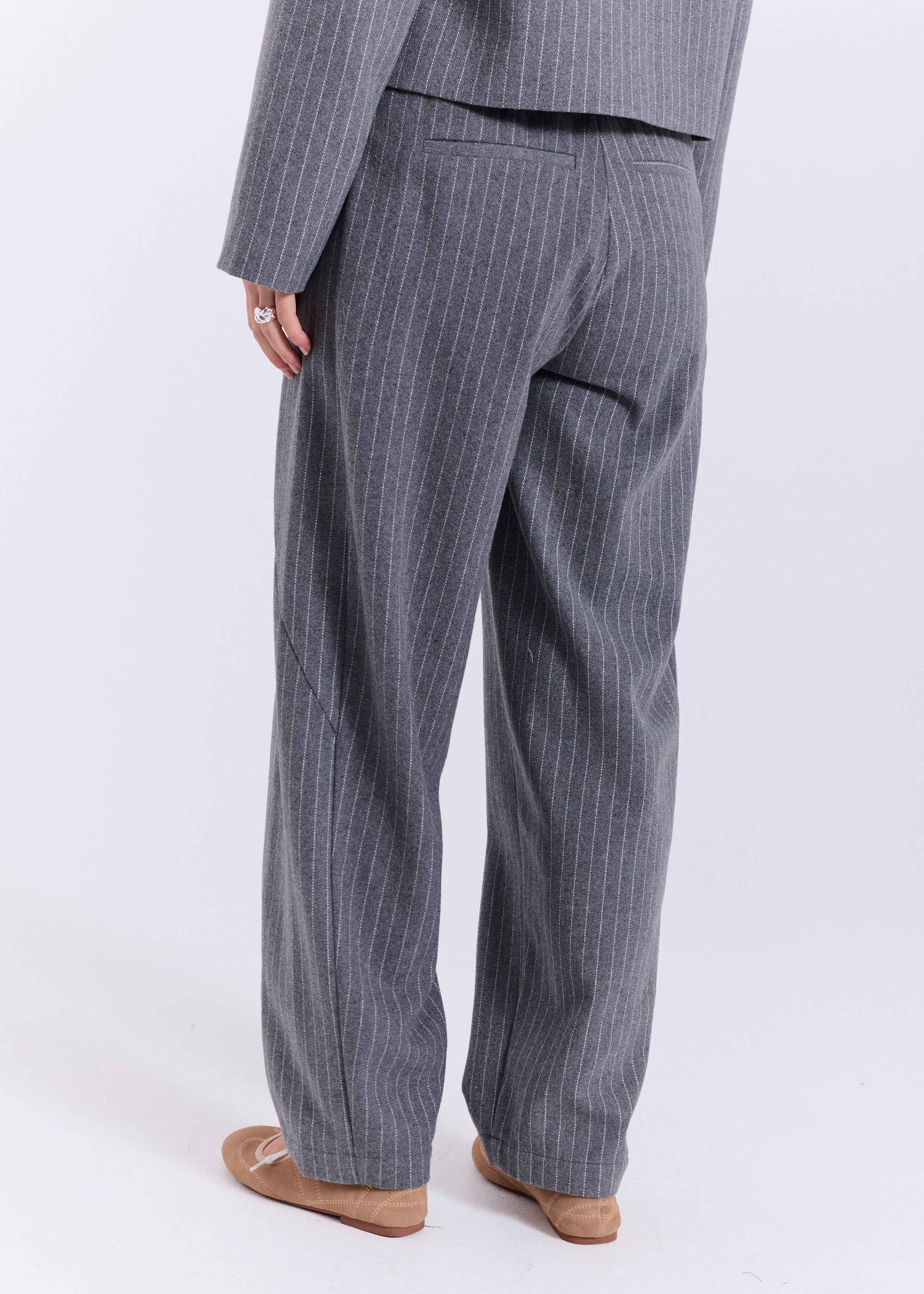 NORR Frigga barrel pants Pants Light Grey Pinstripe