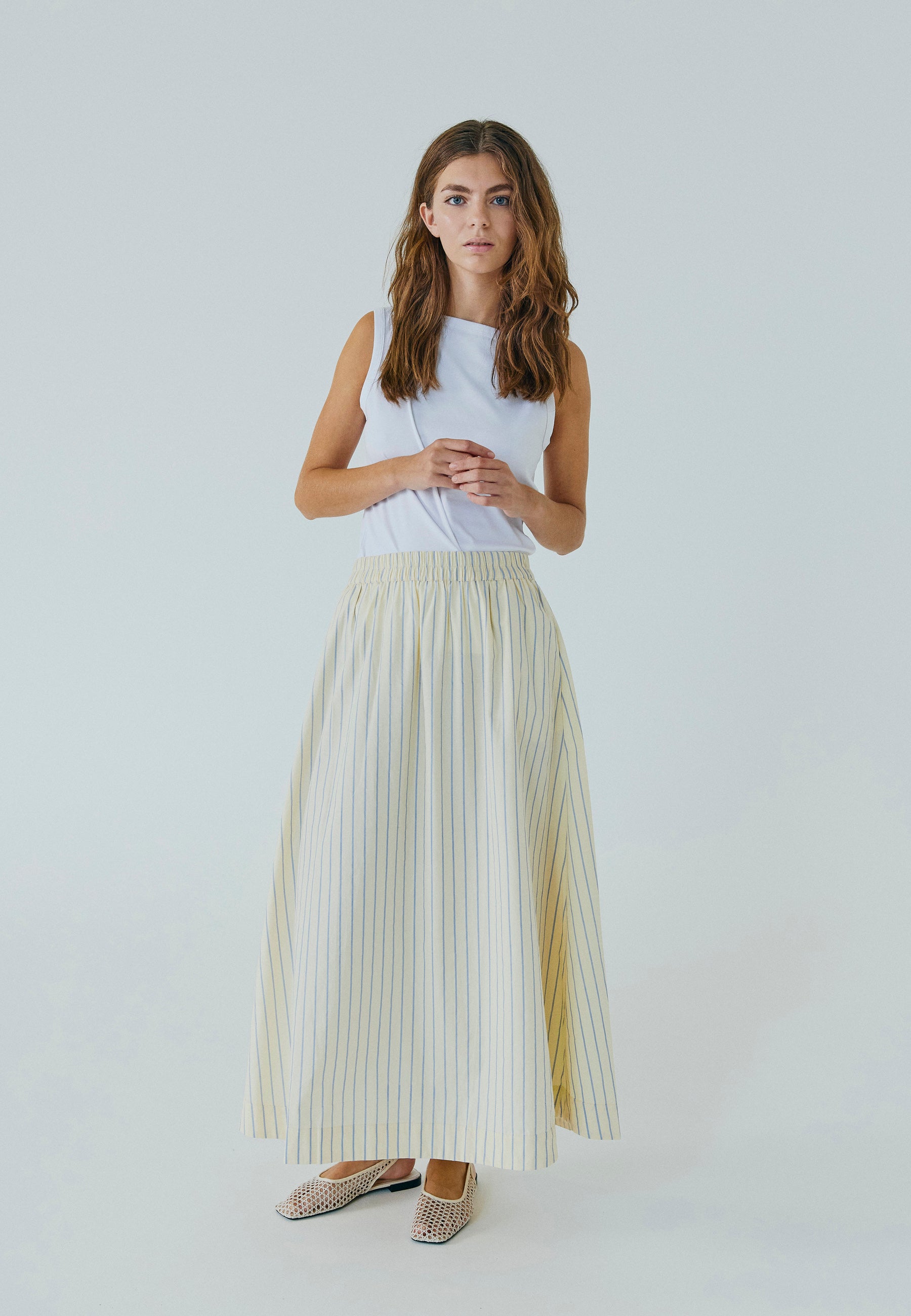 NORR Frikka maxi skirt Skirts Light yellow stripe