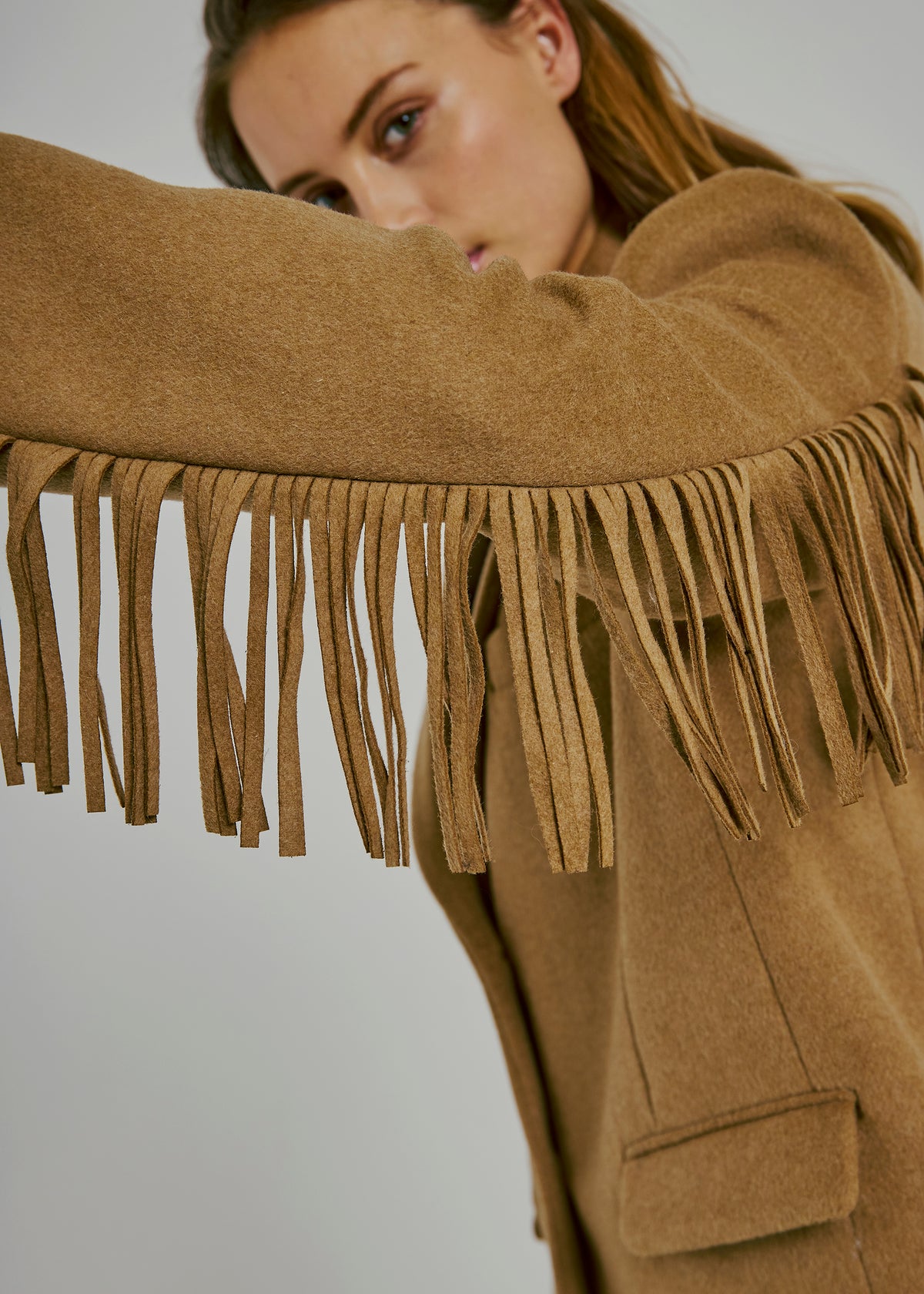 NORR Fringe wool blazer Jackets Camel