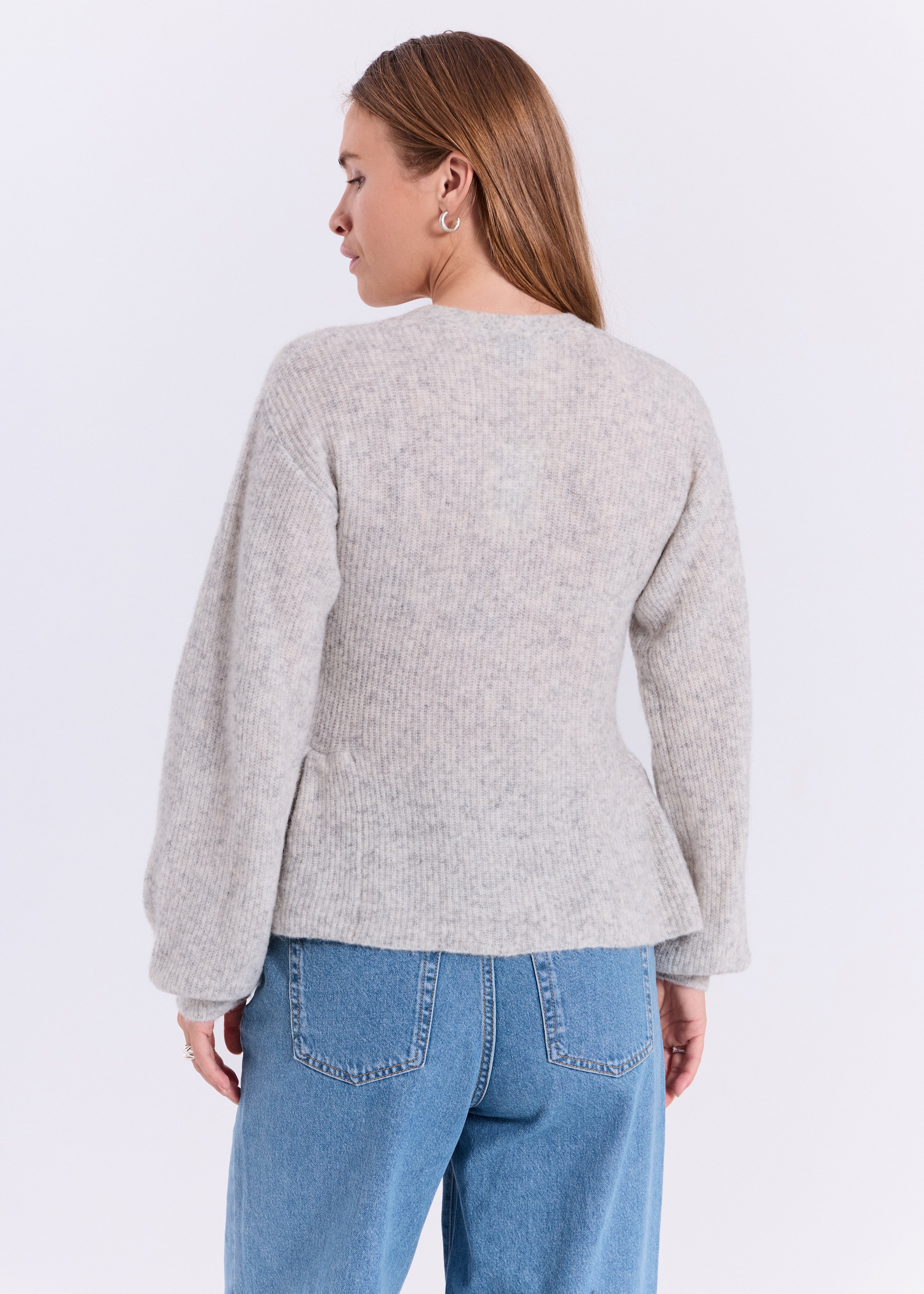 NORR Halli peplum knit cardigan Knits Light grey melange