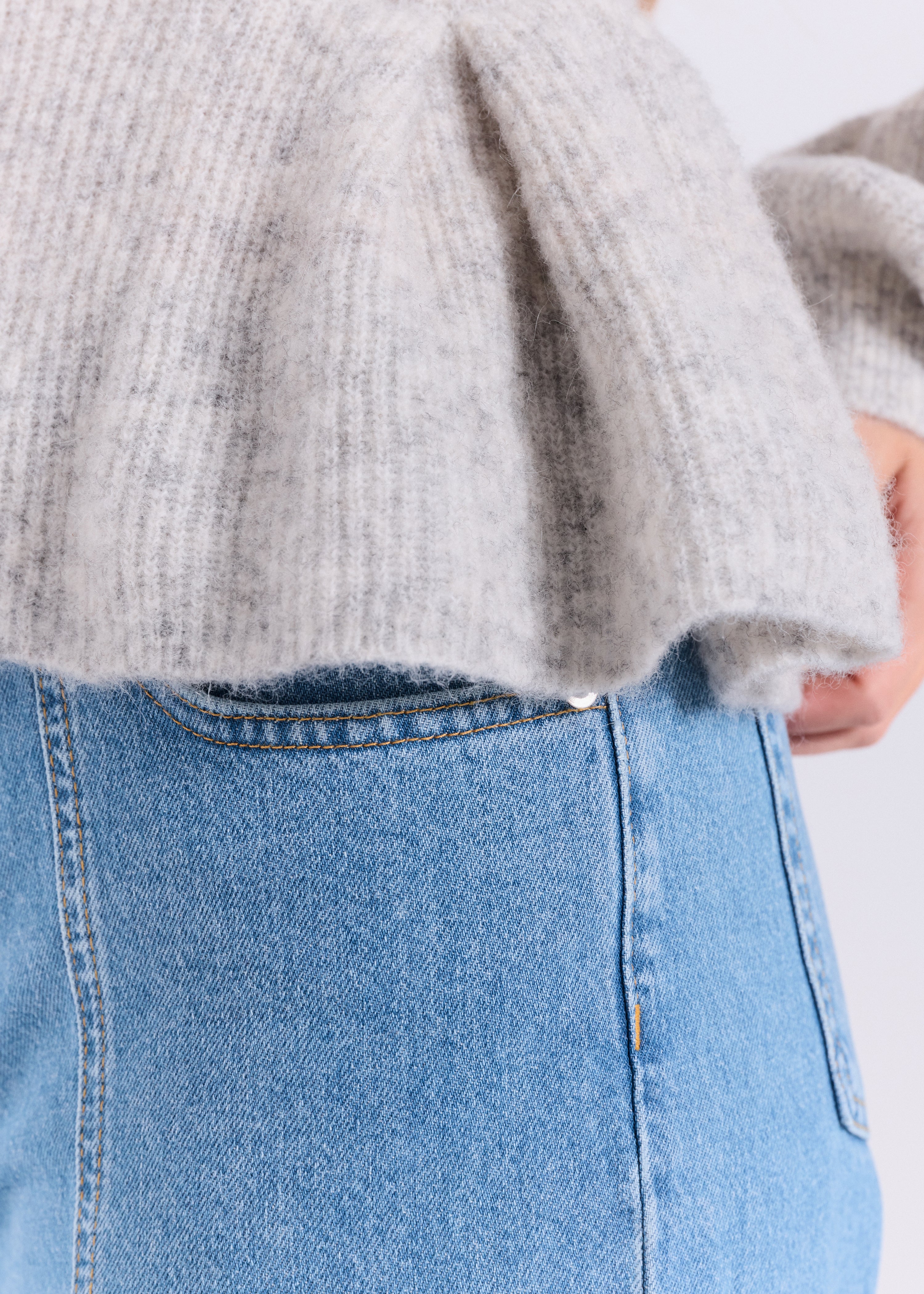 NORR Halli peplum knit cardigan Knits Light grey melange