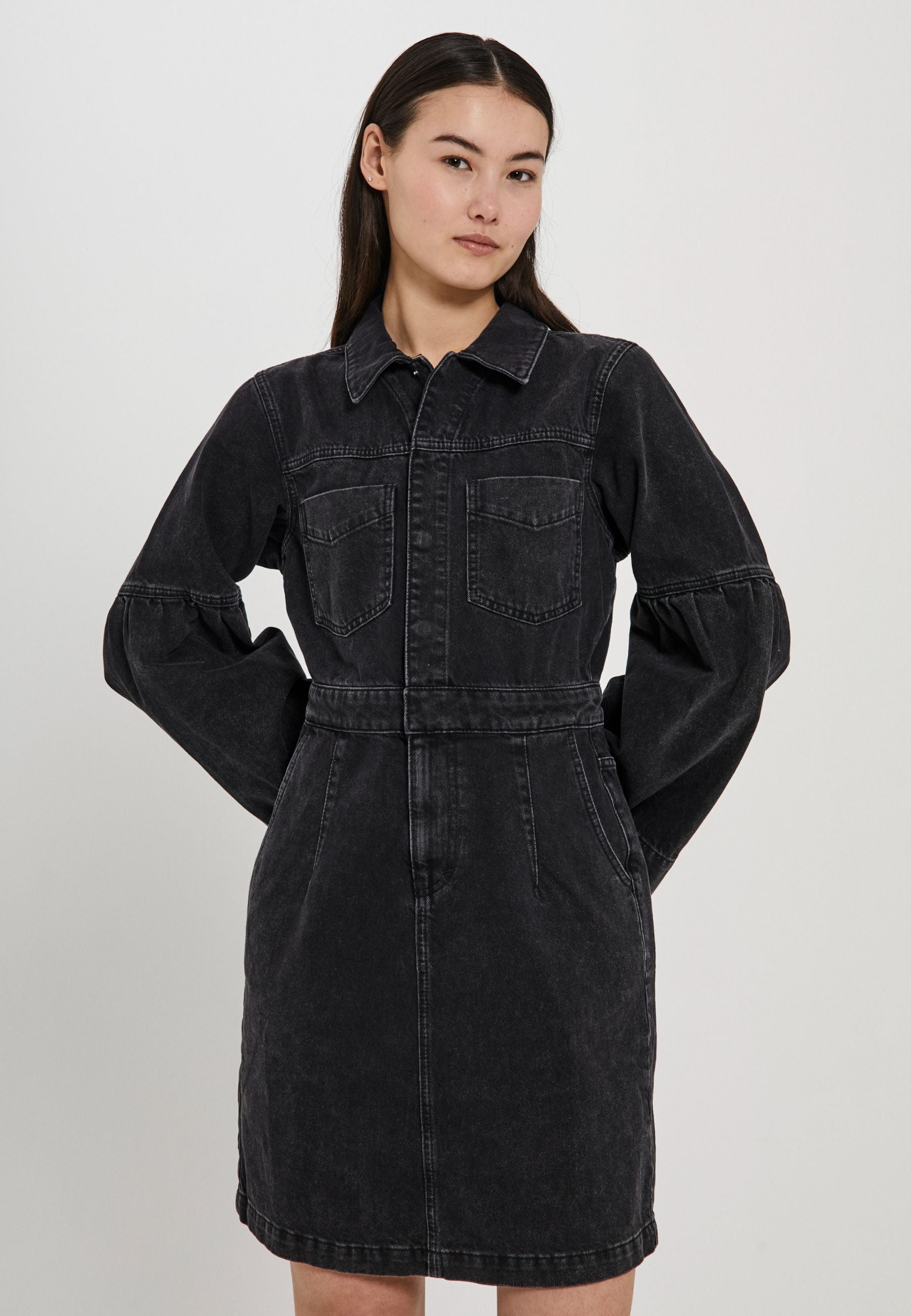 white christmas dresses Ruffle Denim Midi Dress main image 1