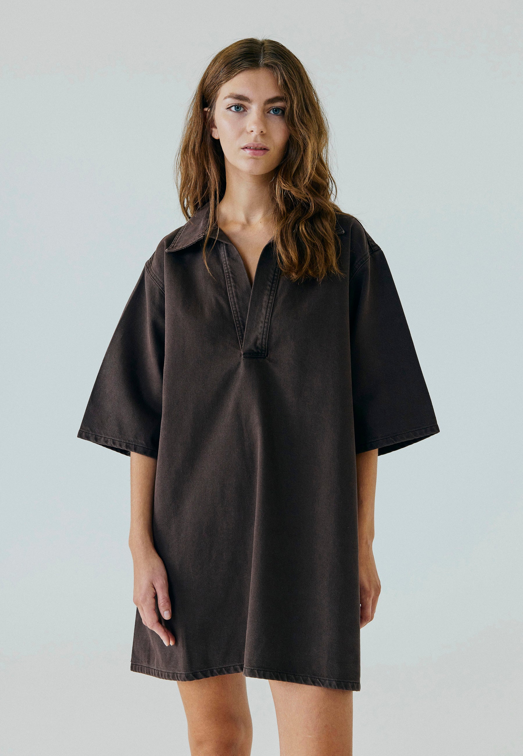 NORR Hannali v-neck denim dress Dresses Brown washed