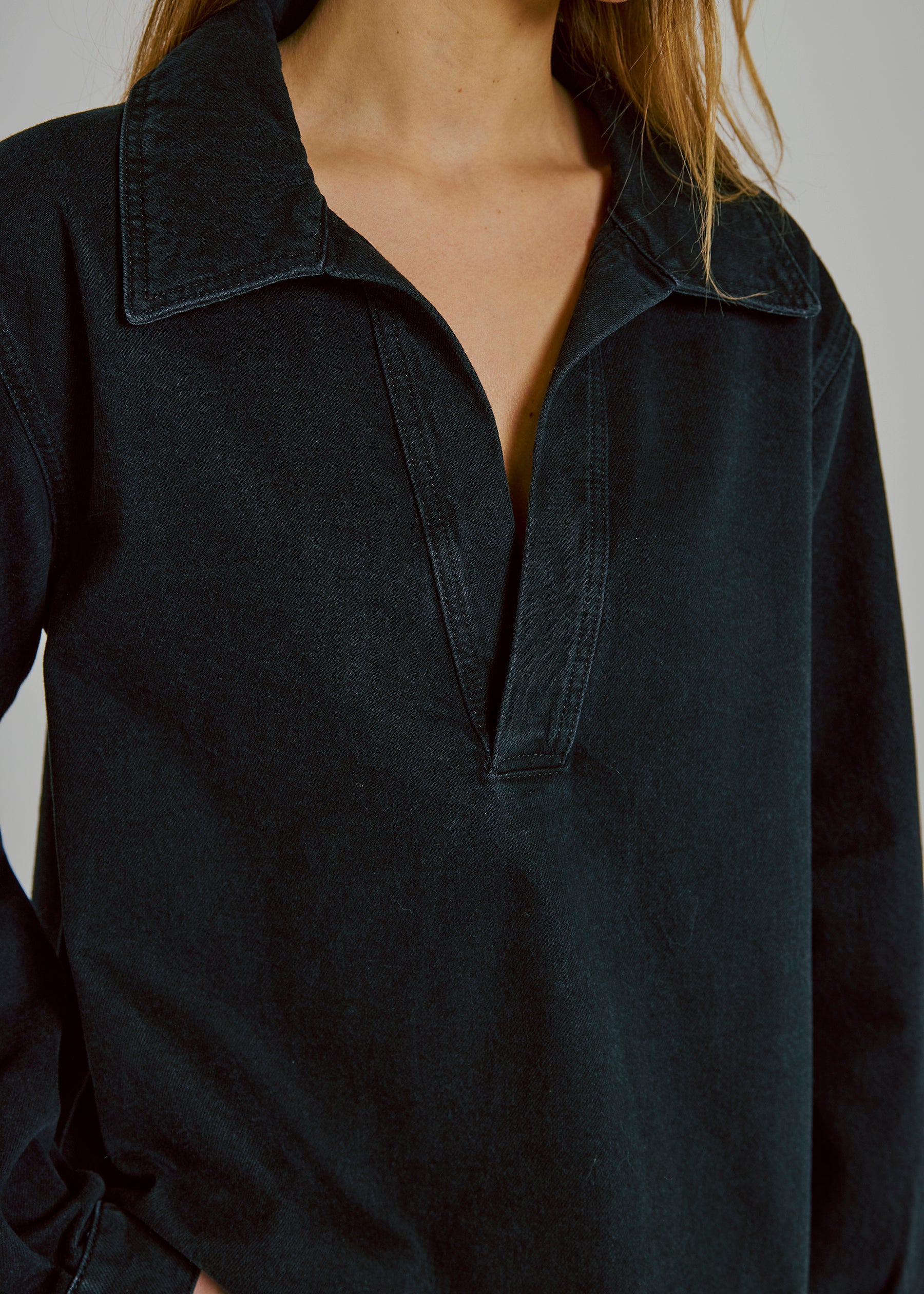 NORR Hannali v-neck denim top Tops Black washed