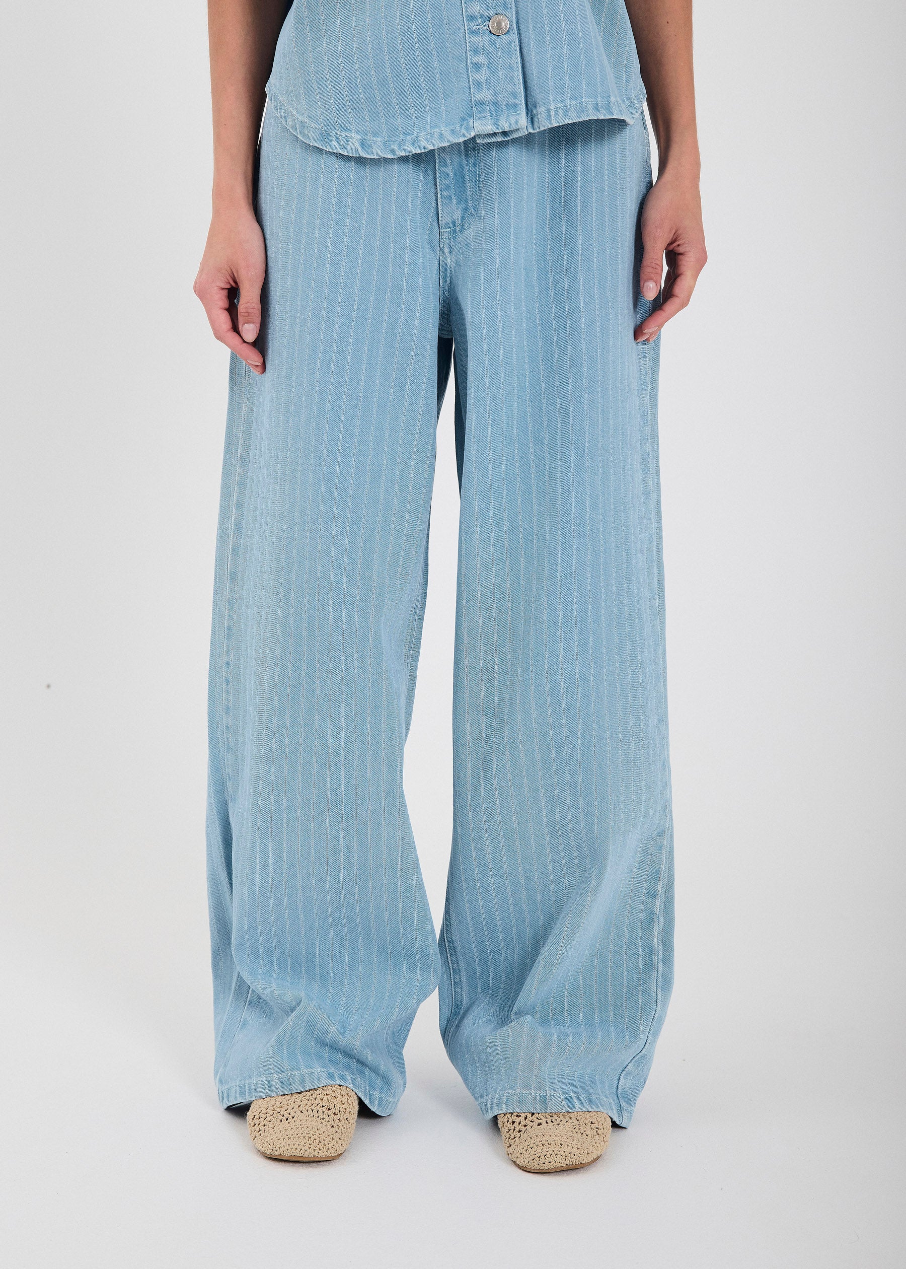 NORR Hannali wide jeans Pants Light blue stripe
