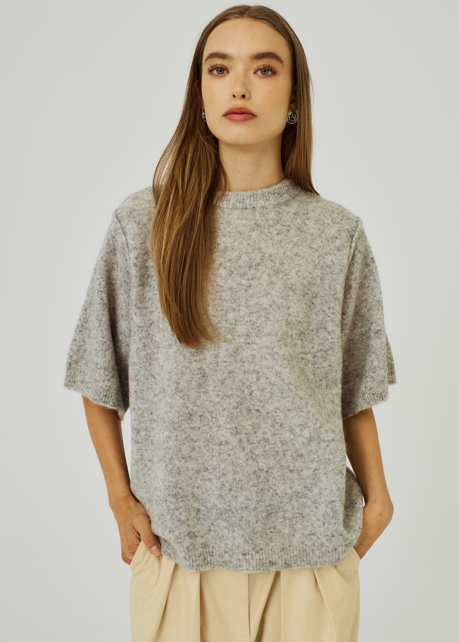 NORR Hazina knit tee Knits Light grey melange