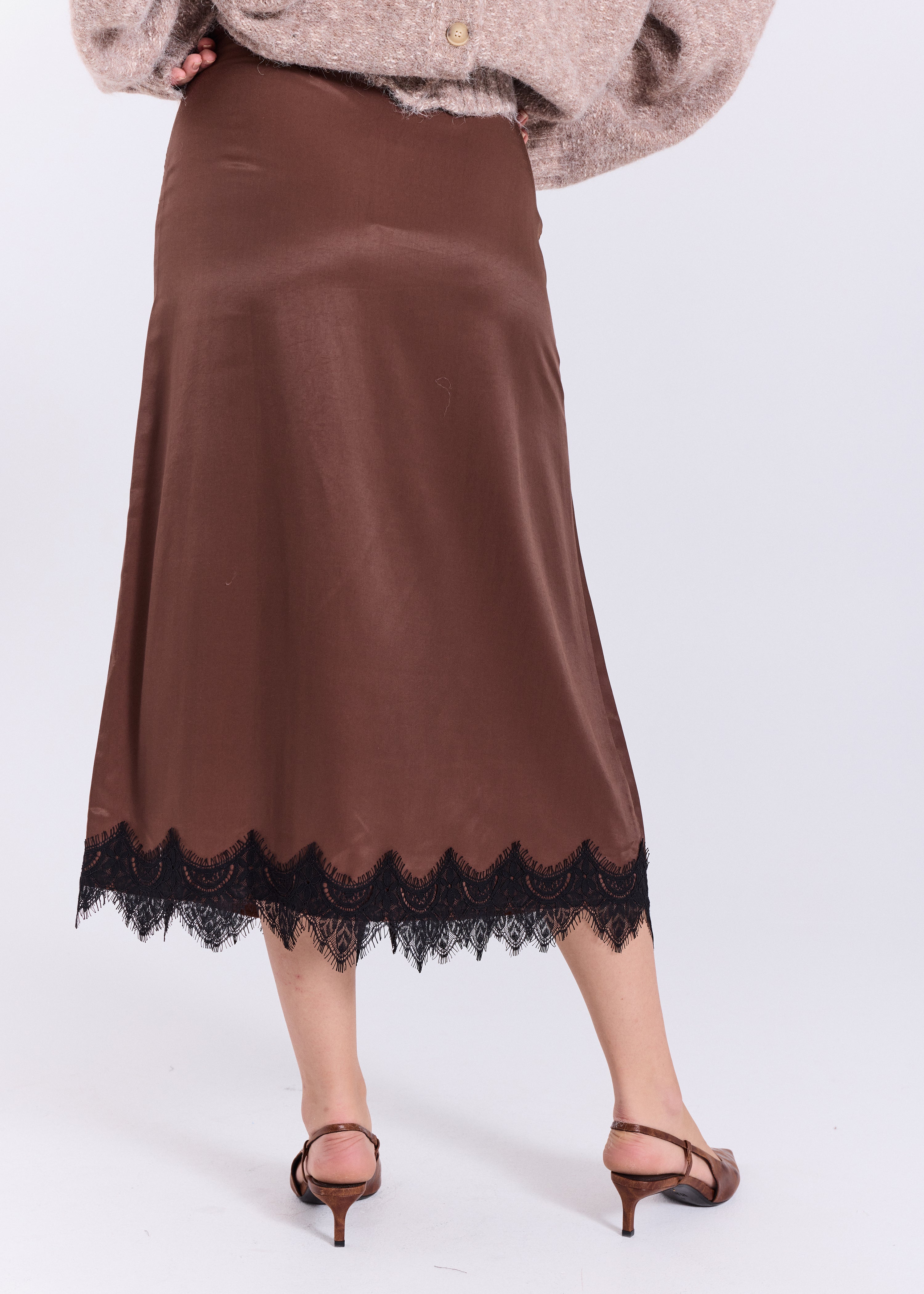 NORR Jola lace midi skirt Skirts Dark Brown