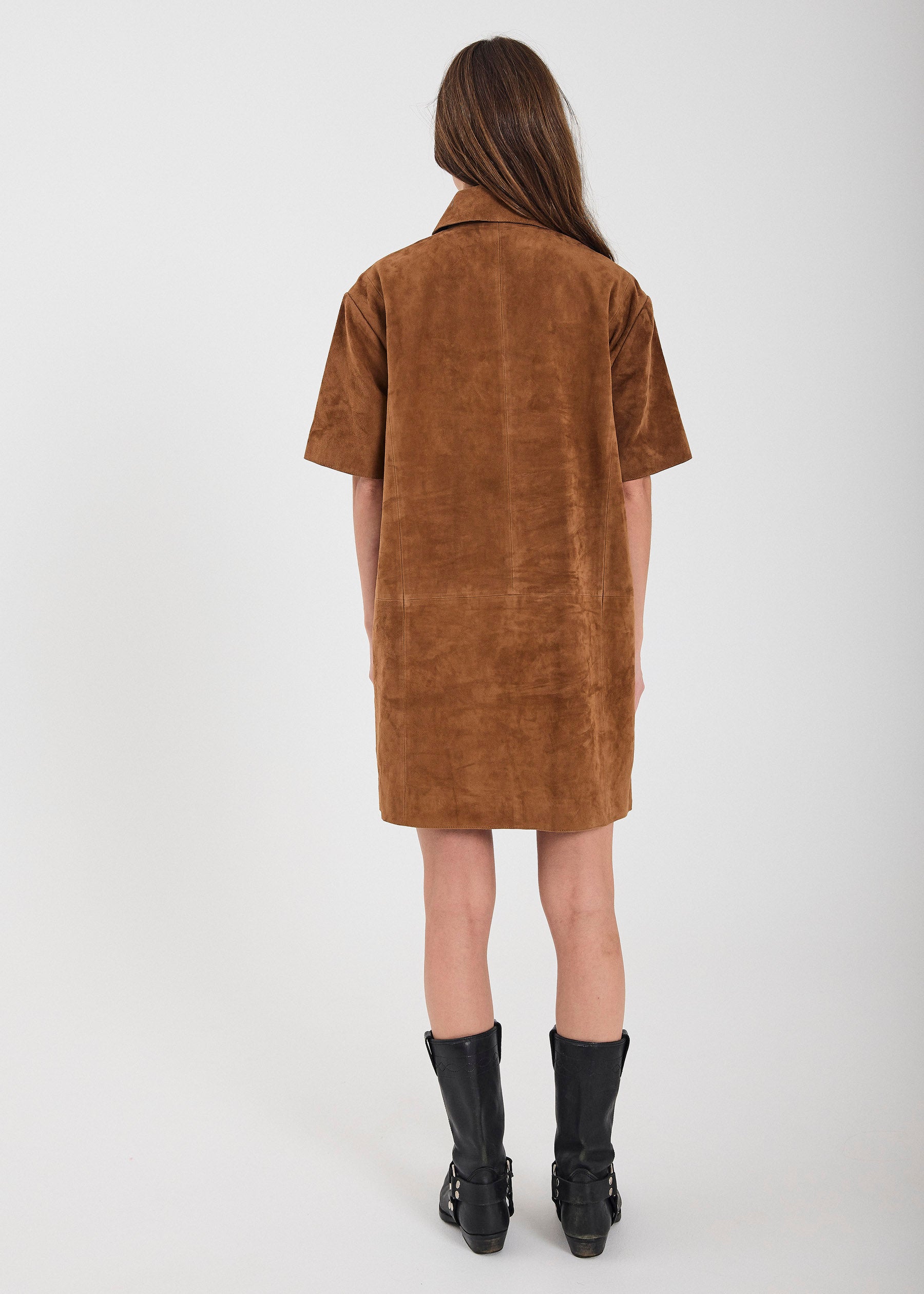 NORR Kamilla suede dress Dresses Cognac