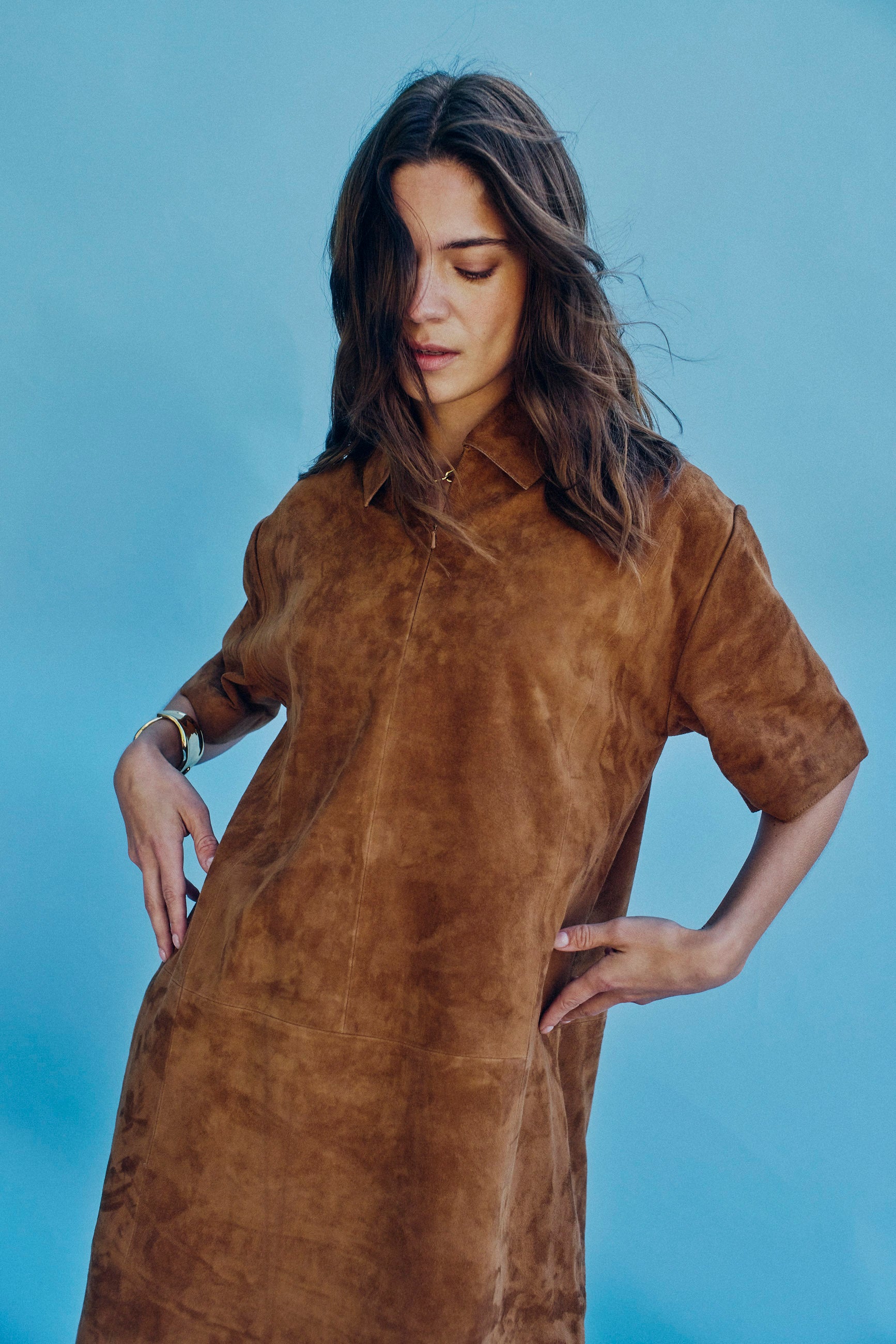 NORR Kamilla suede dress Dresses Cognac