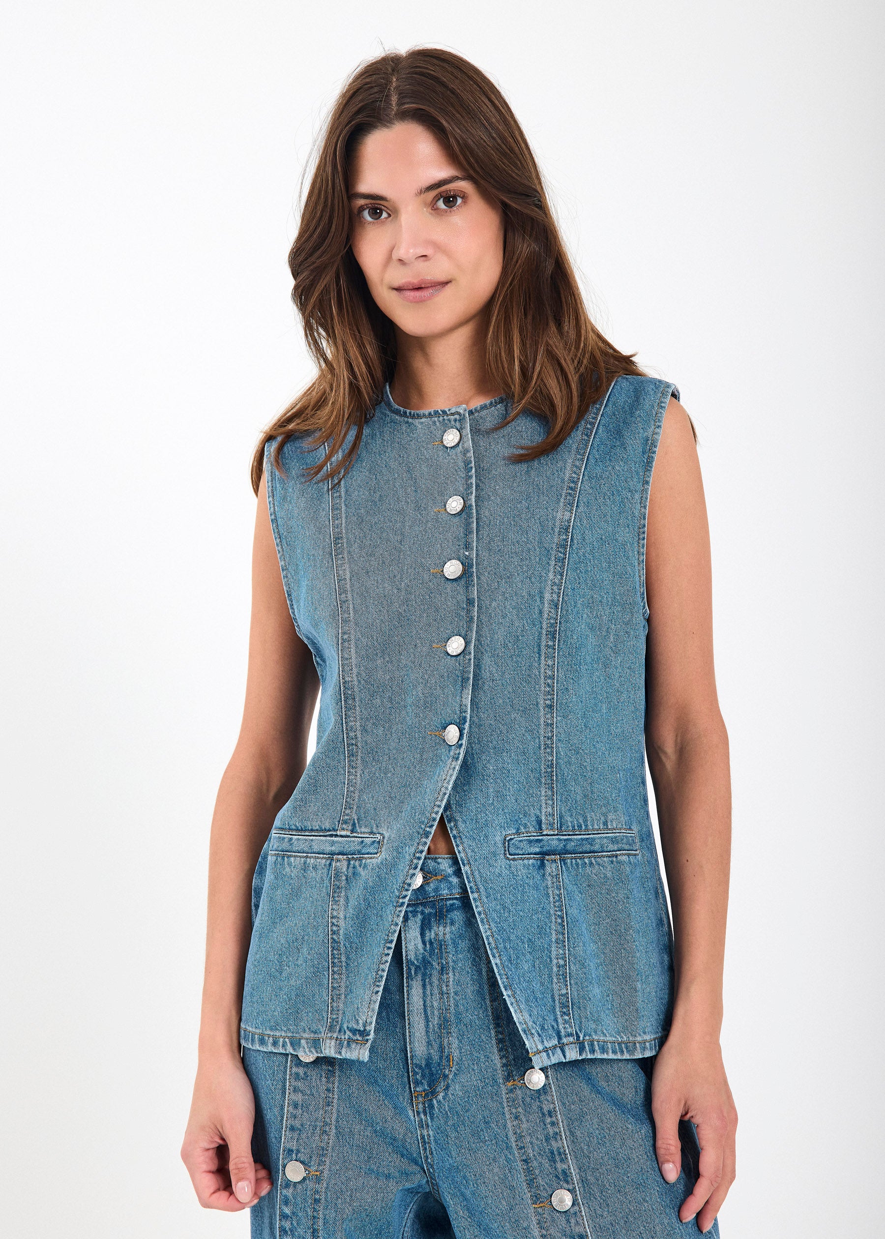 NORR Kenzie denim waistcoat Waistcoats Medium blue denim