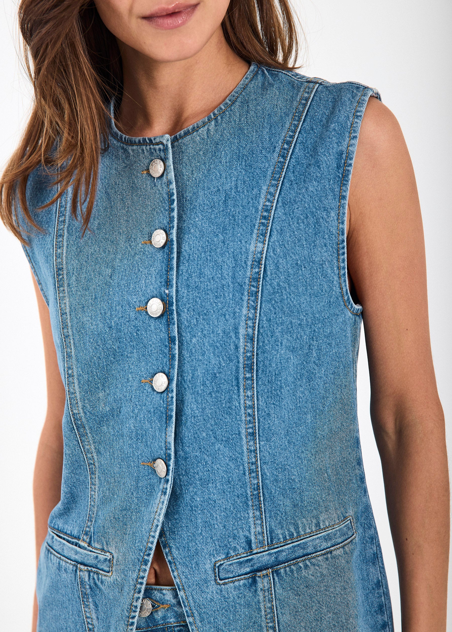 NORR Kenzie denim waistcoat Waistcoats Medium blue denim