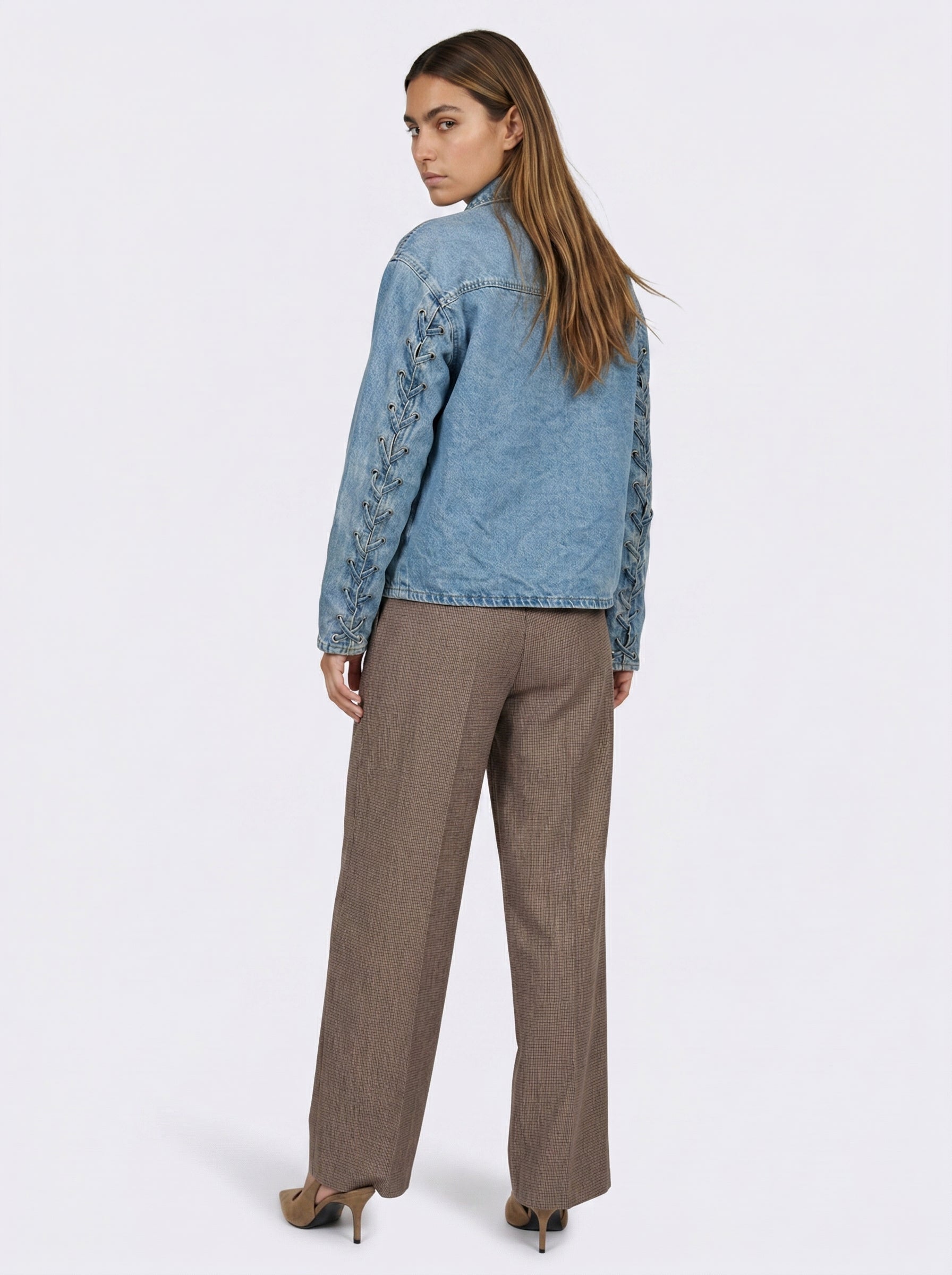 NORR Kenzie lace denim shirt Shirts Medium blue denim