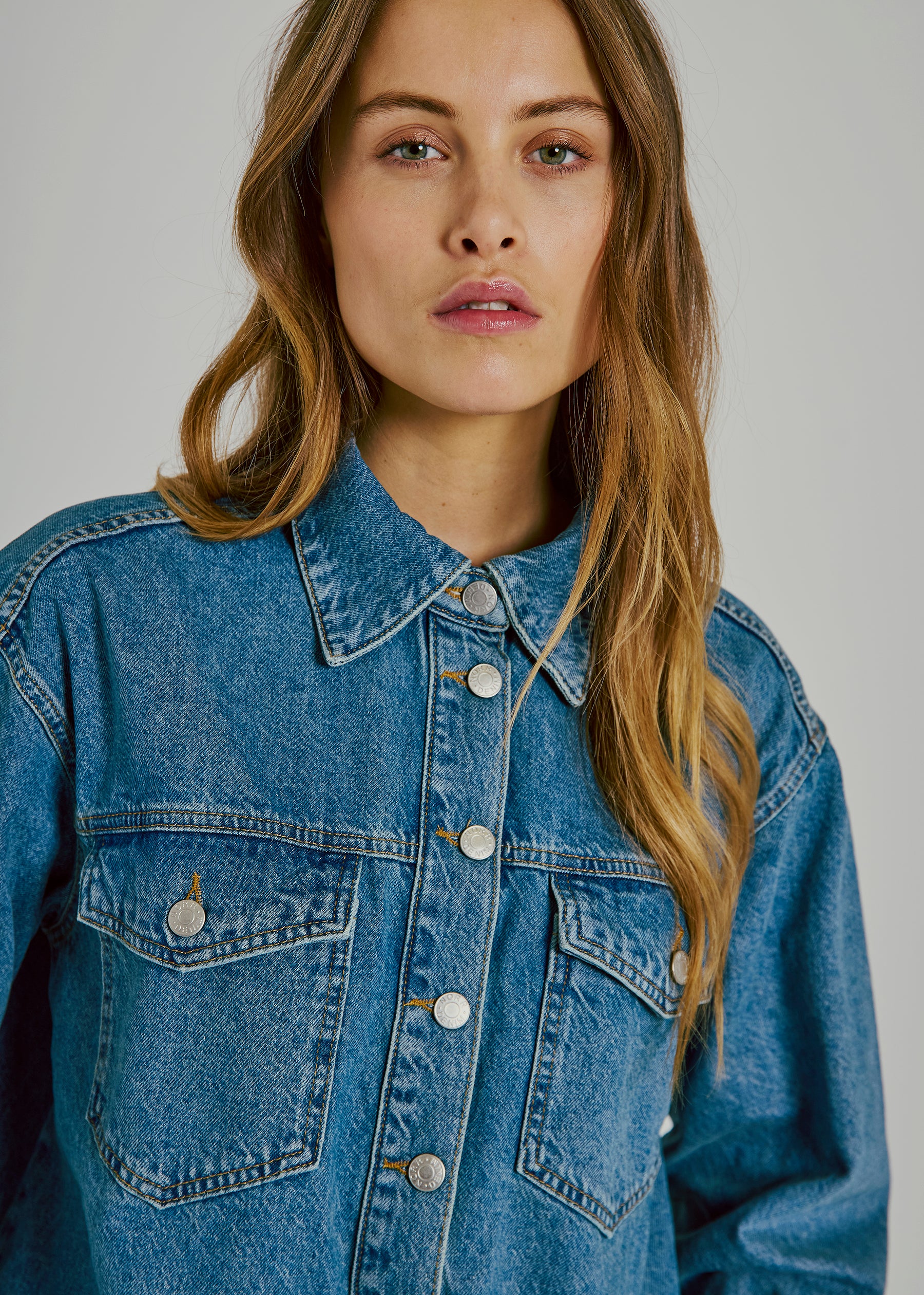 NORR Kenzie lace denim shirt Shirts Medium blue denim