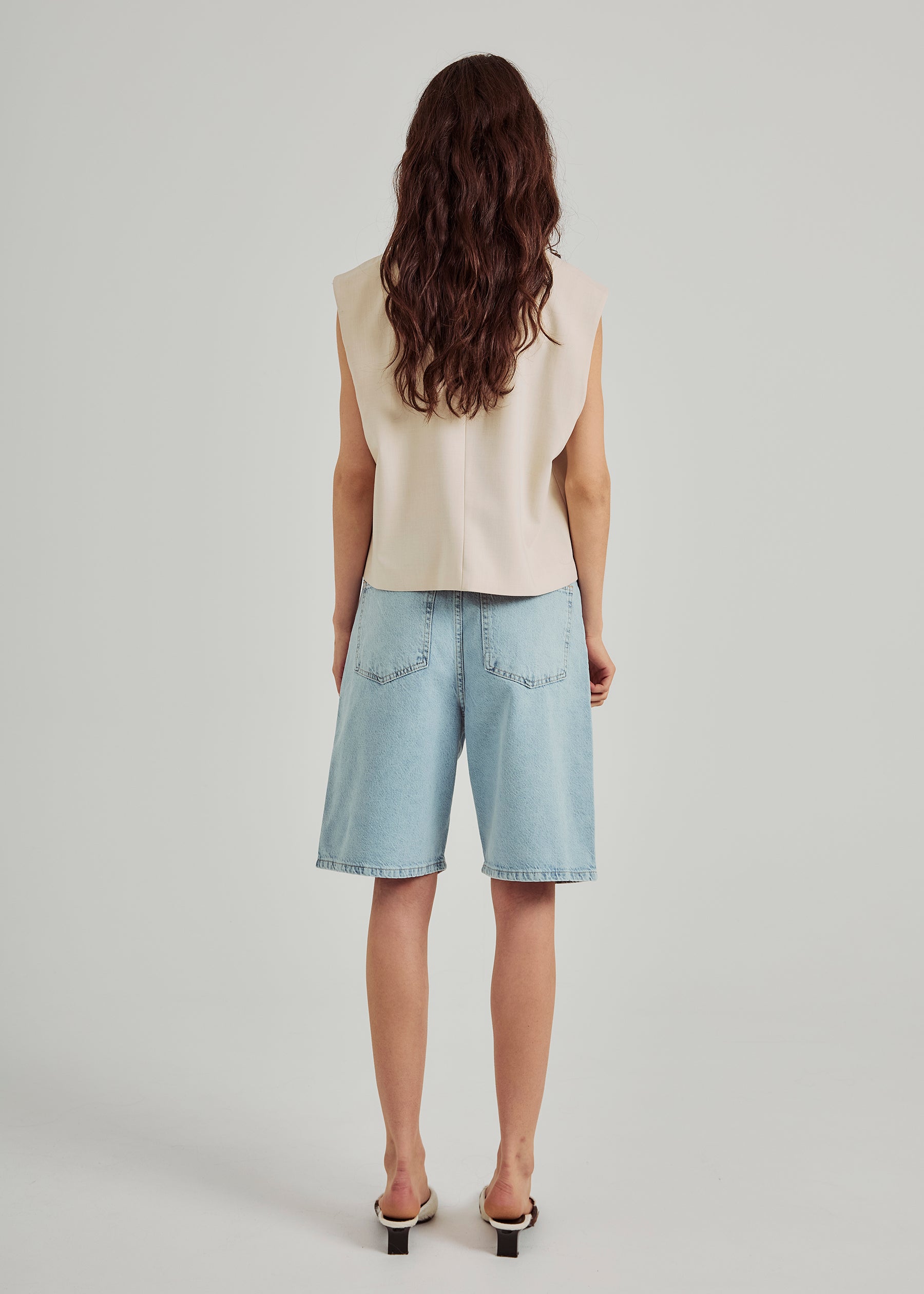 NORR Kenzie pleat long shorts Shorts Light blue wash