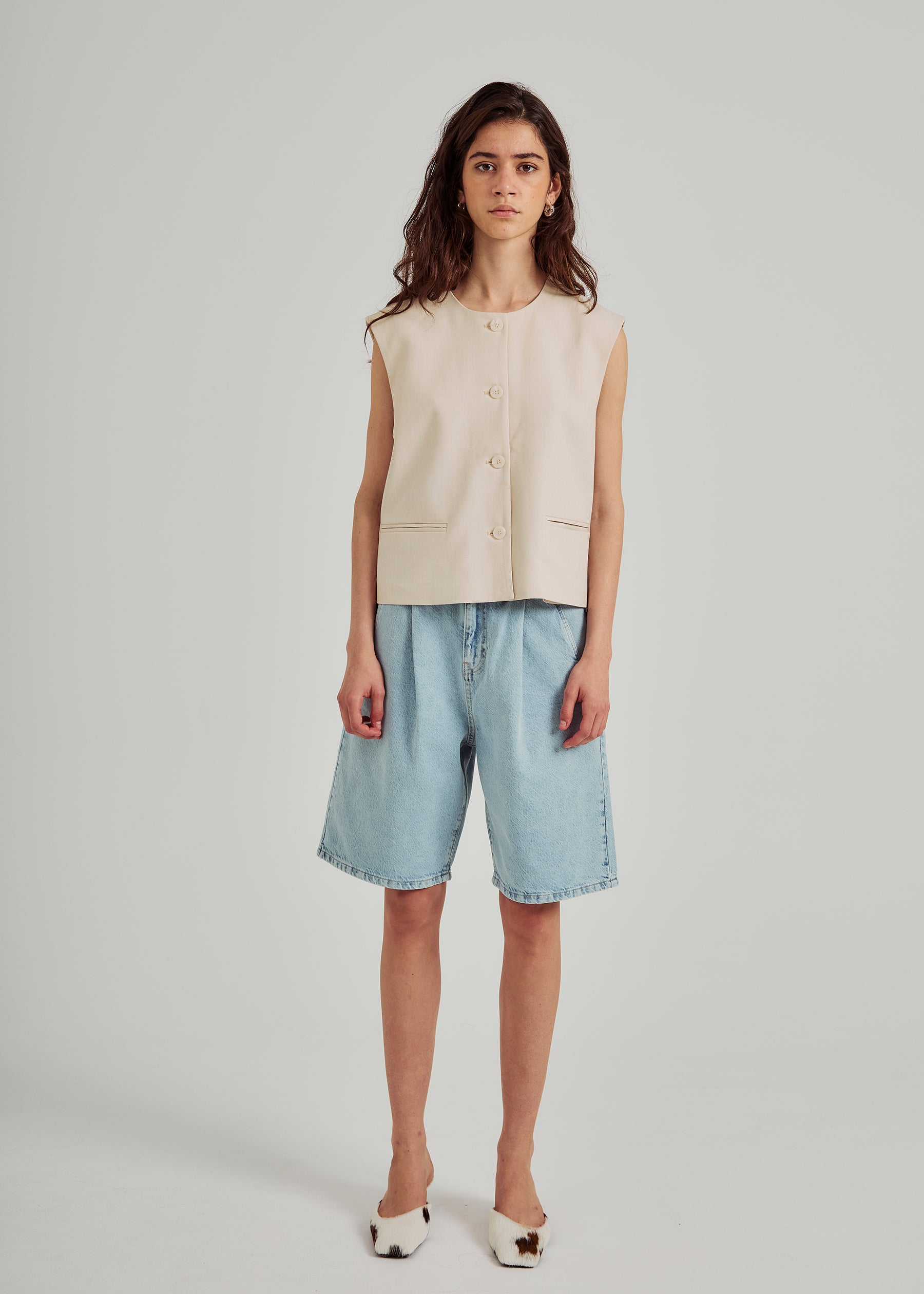 NORR Kenzie pleat long shorts Shorts Light blue wash