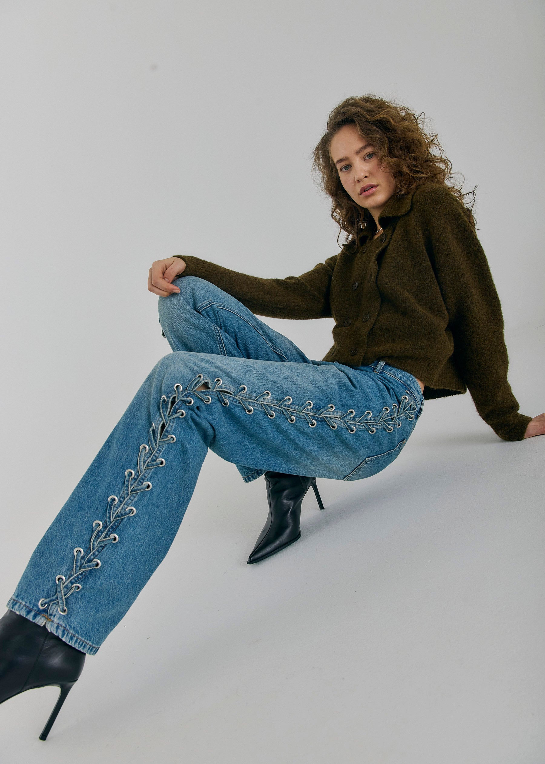 NORR Kenzie straight lace jeans Pants Medium blue denim