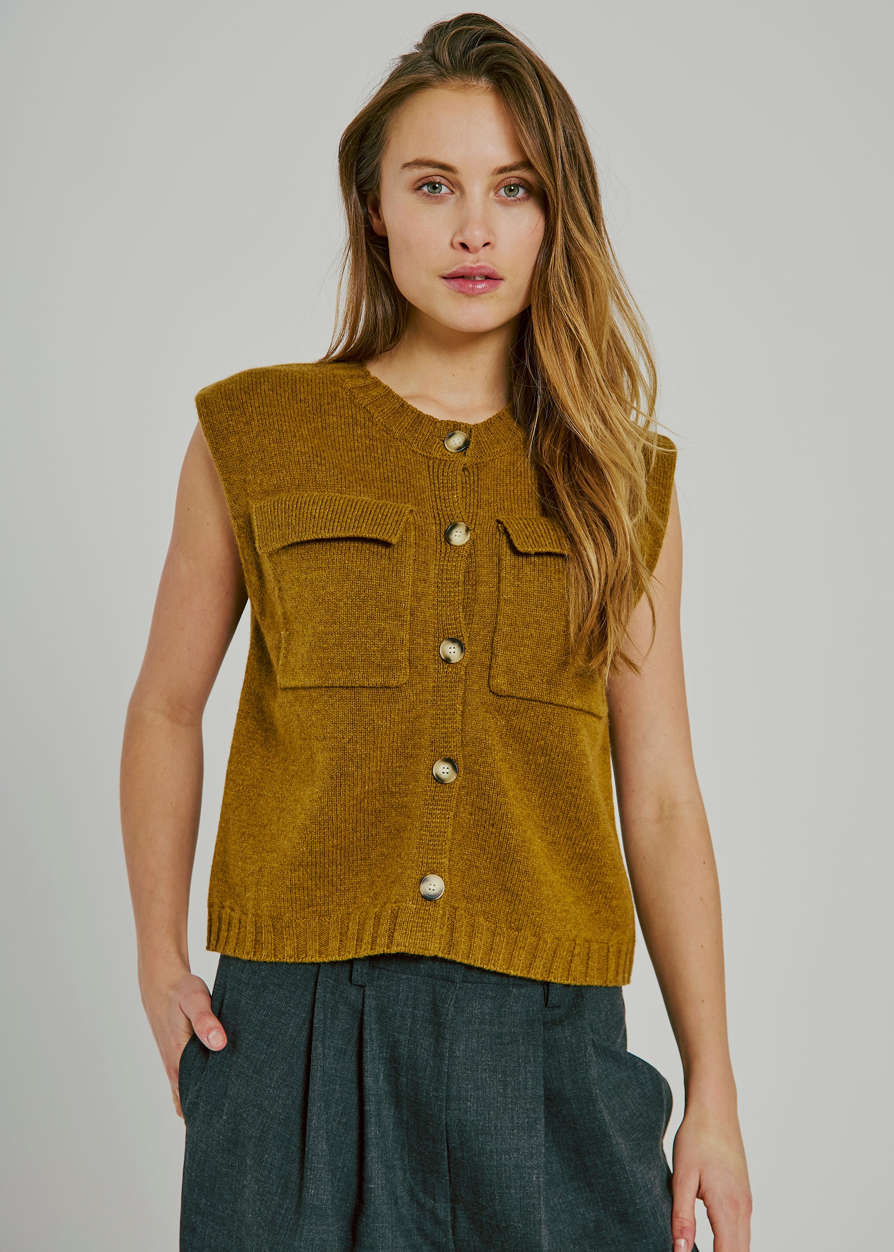 NORR Lucinda wool knit waistcoat Knits Olive