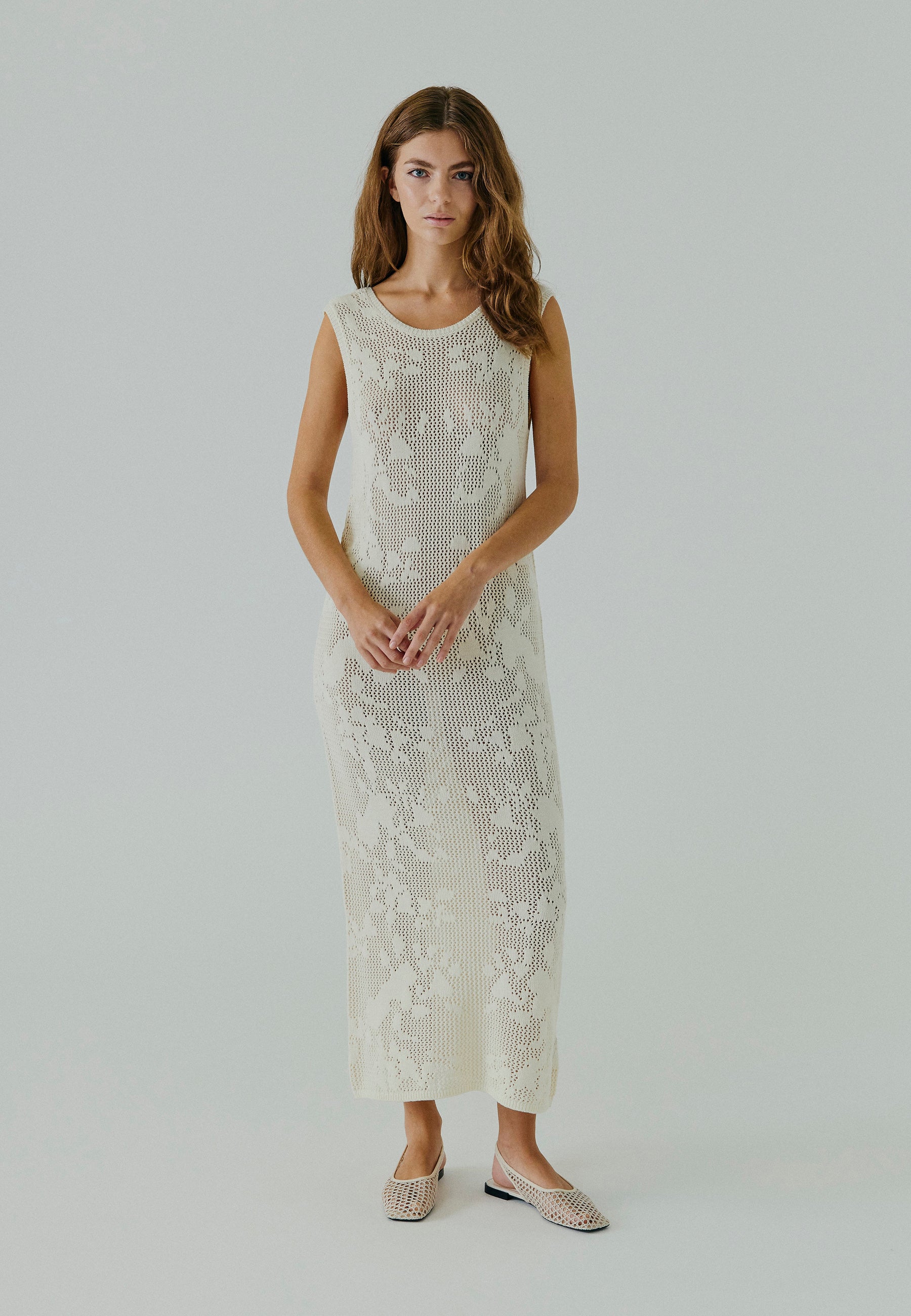 NORR Majsa crochet knit dress Dresses Off-white