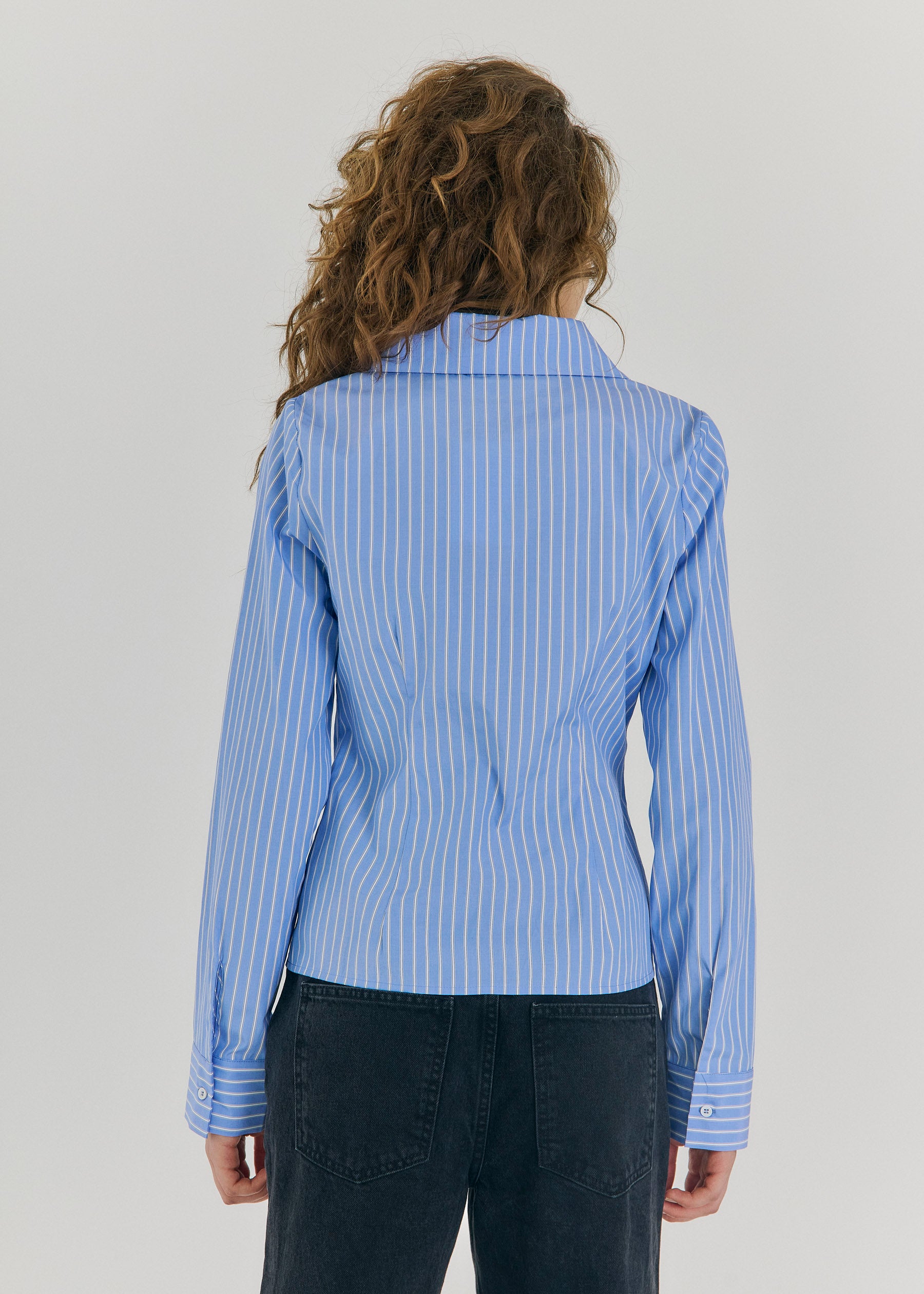 NORR Marion fitted shirt Shirts Light blue stripe