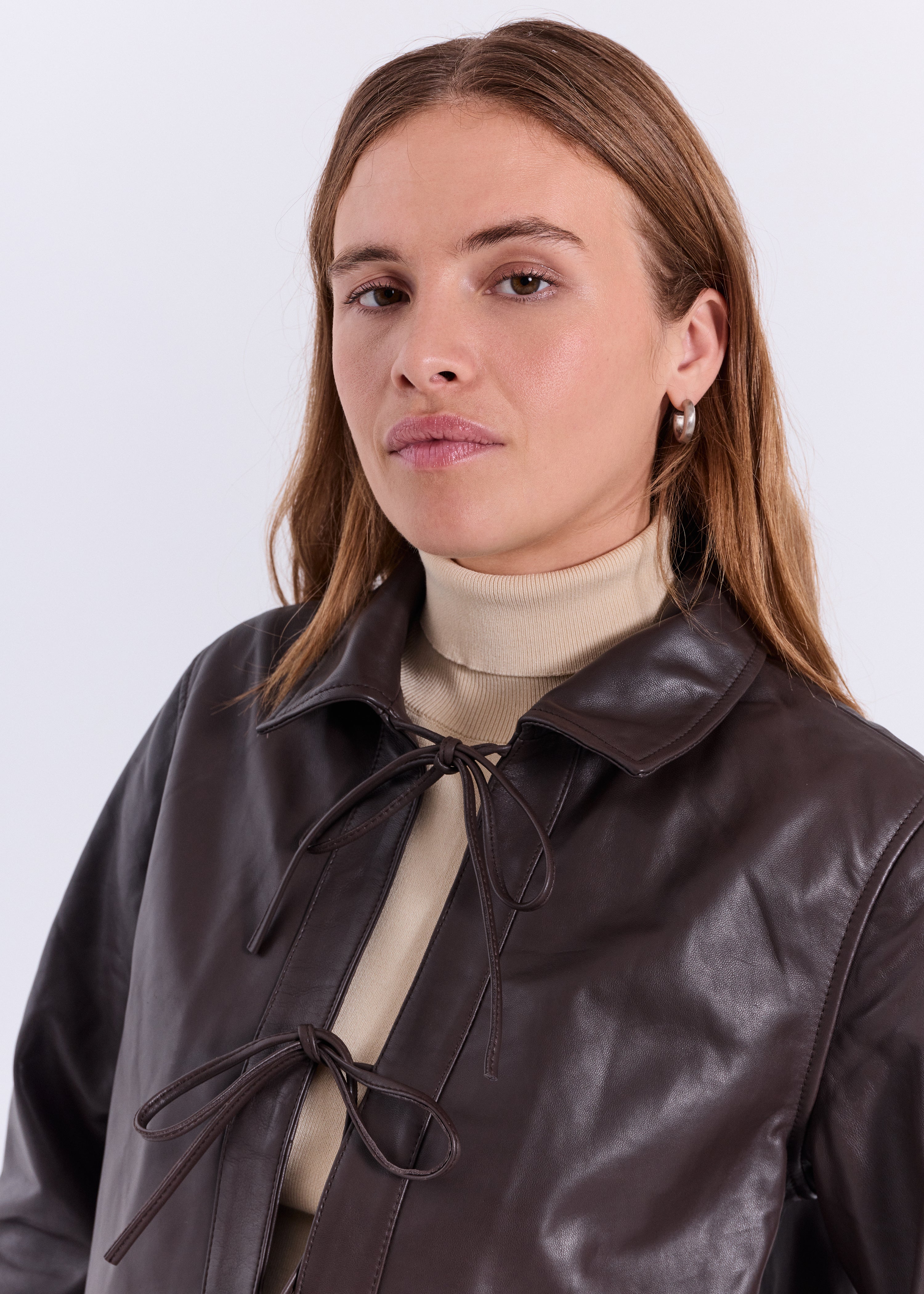NORR Monica string leather shirt Shirts Dark Brown