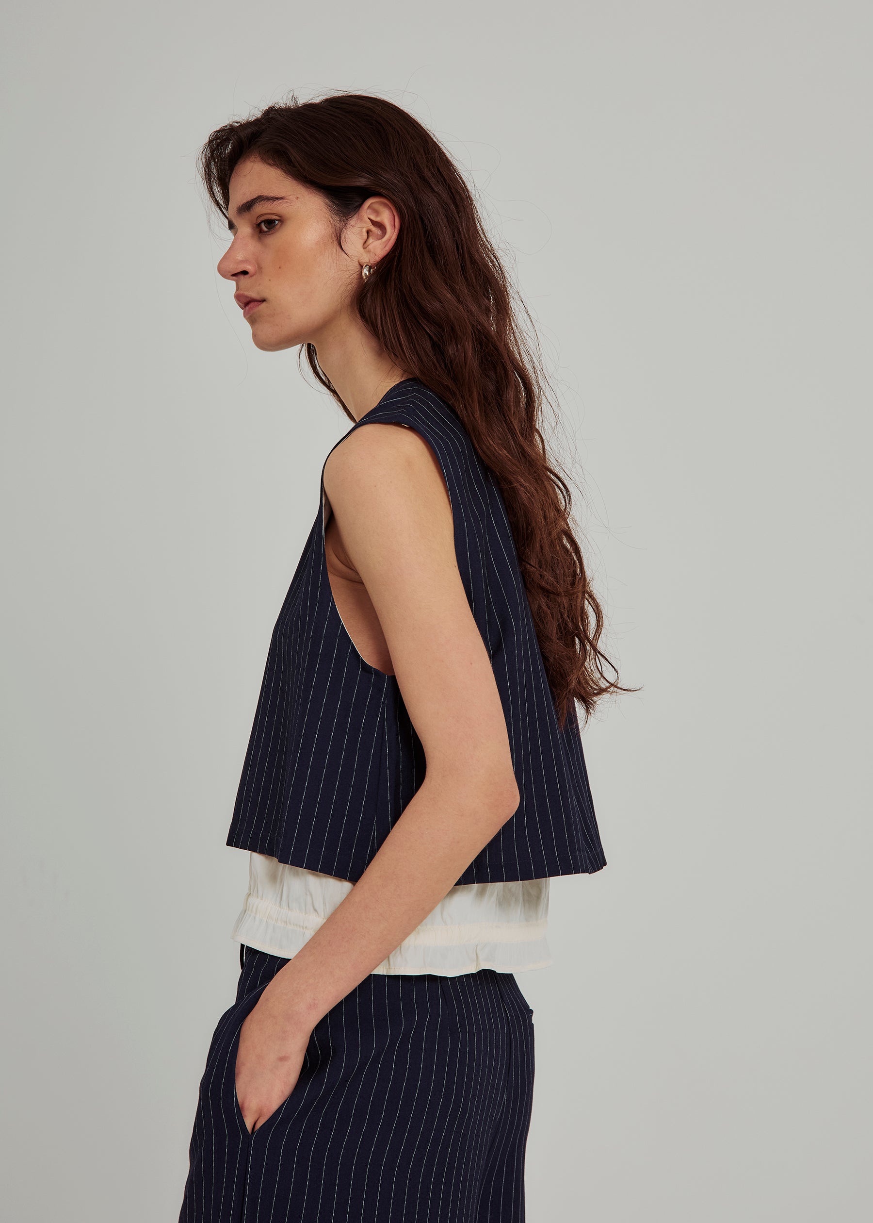 NORR Neo pinstripe SL top Tops Navy pinstripe