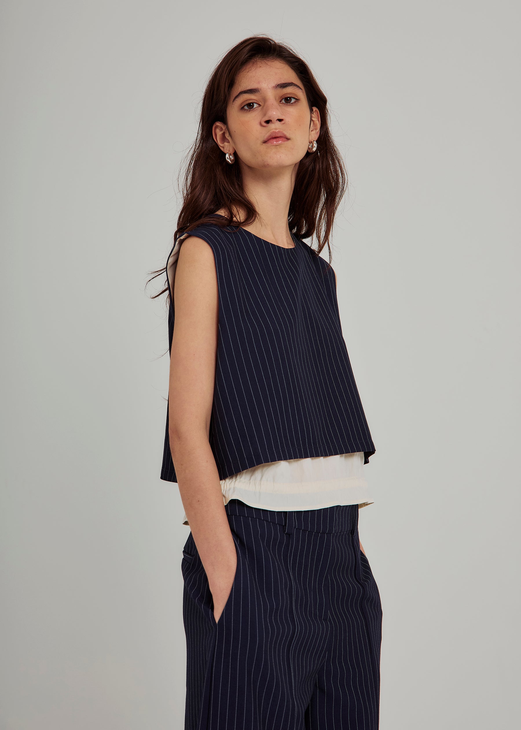 NORR Neo pinstripe SL top Tops Navy pinstripe