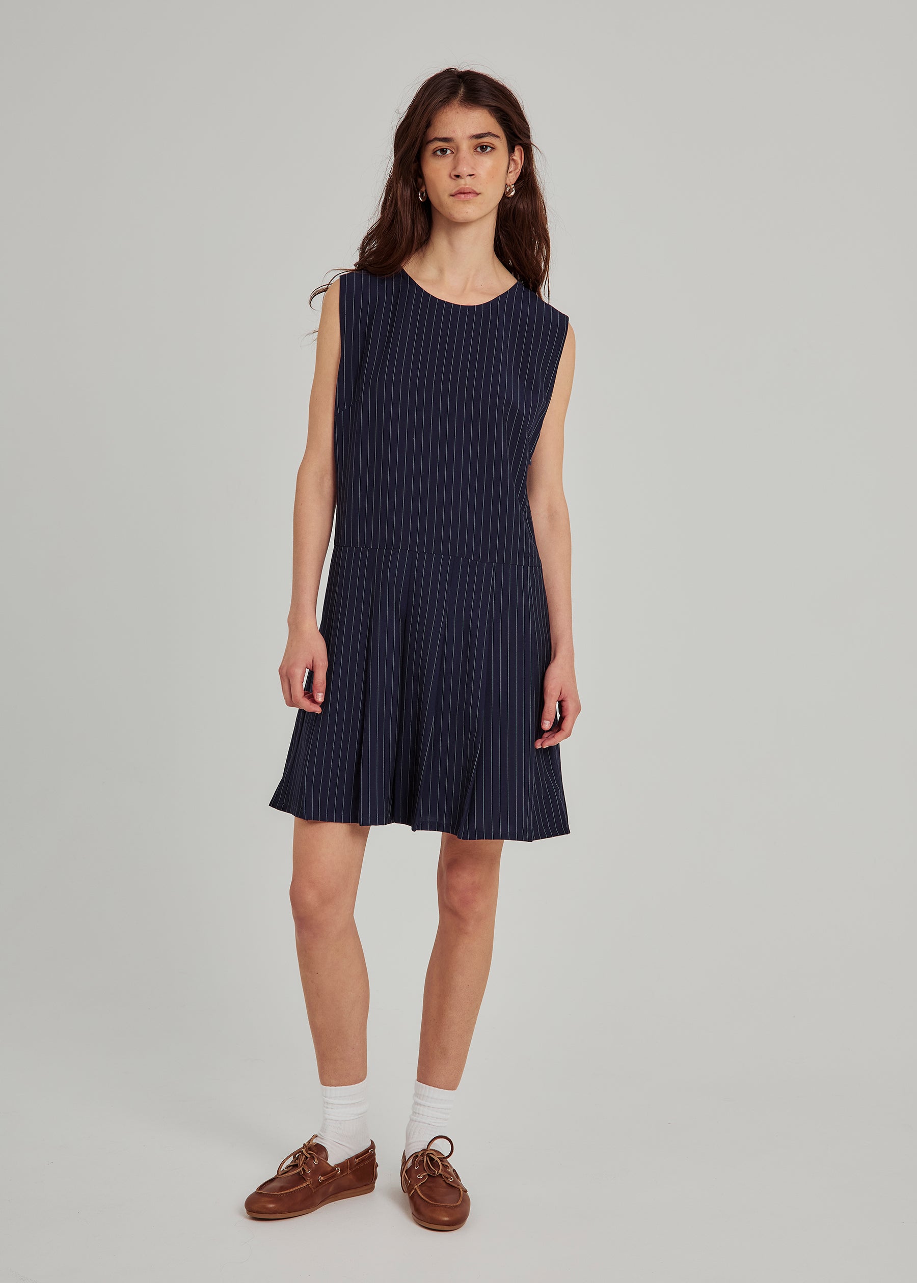 NORR Neo pinstripe dress Dresses Navy pinstripe