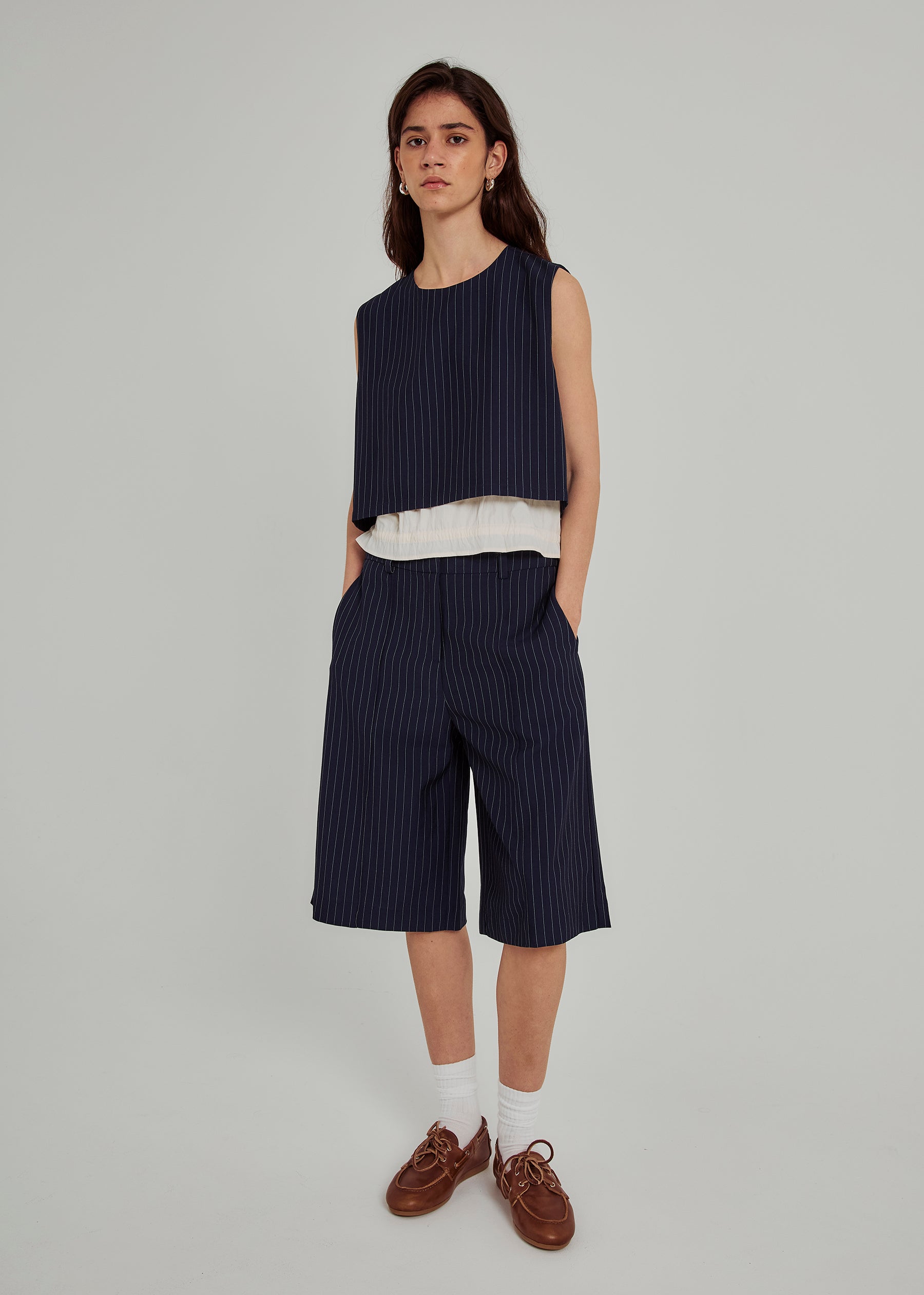 NORR Neo pinstripe long shorts Shorts Navy pinstripe