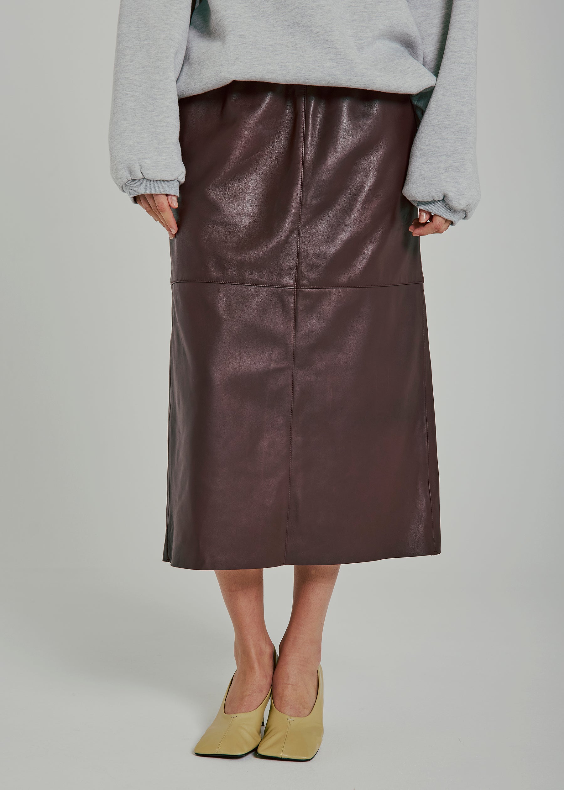 NORR Shelby midi leather skirt Skirts Bordeaux