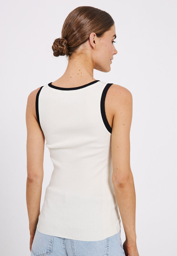 NORR Sherry U-neck block knit tank Tops Off-white w. black detail