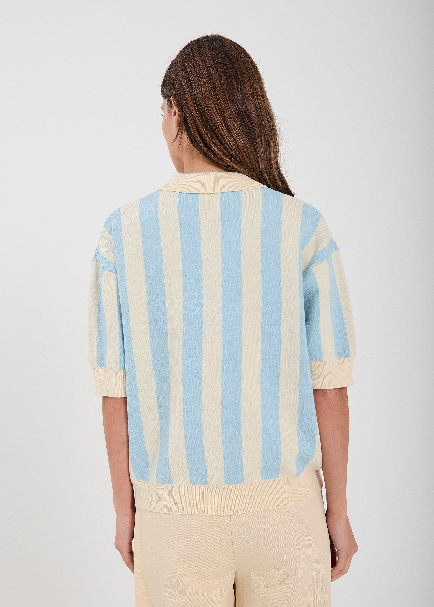 NORR Varsity knit polo Knits Light blue stripe