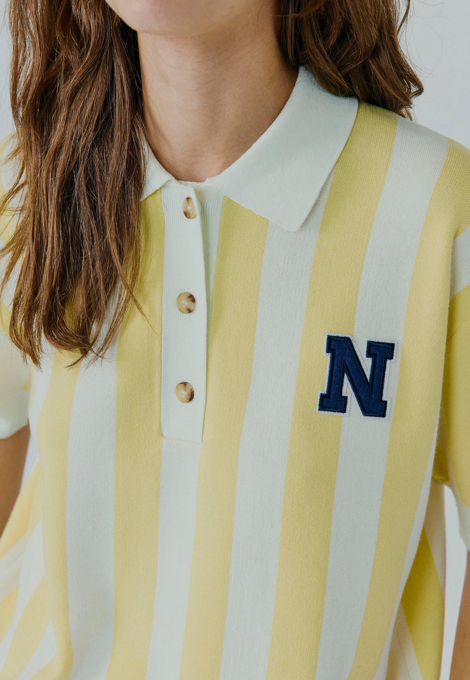 NORR Varsity knit polo Knits Light yellow