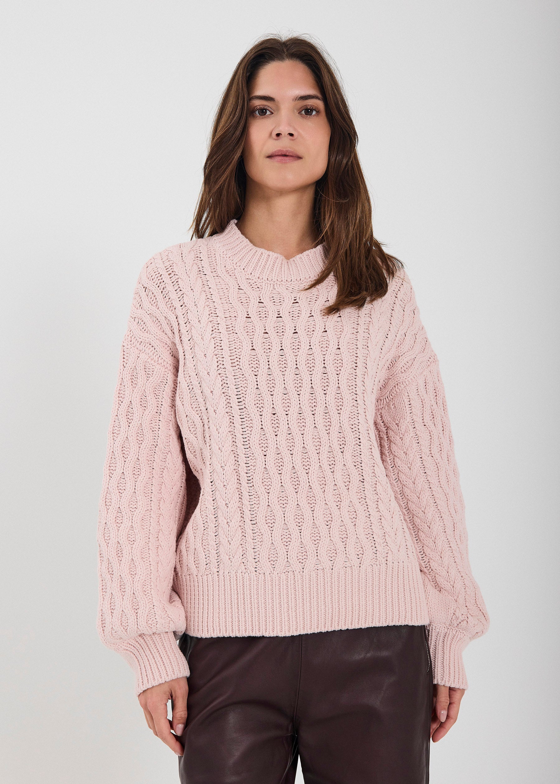 NORR Vigga cable knit top Knits Light pink