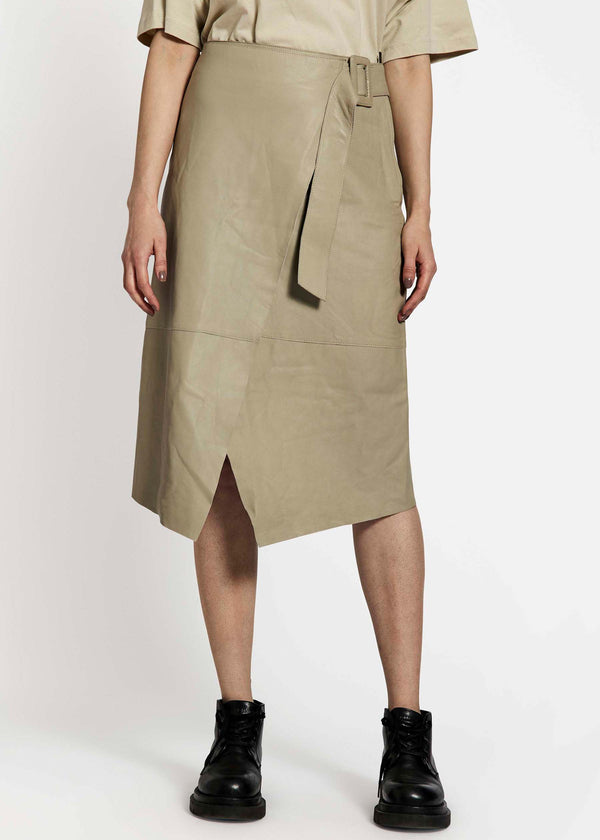 NORR Alba leather skirt Skirts Dusty sage
