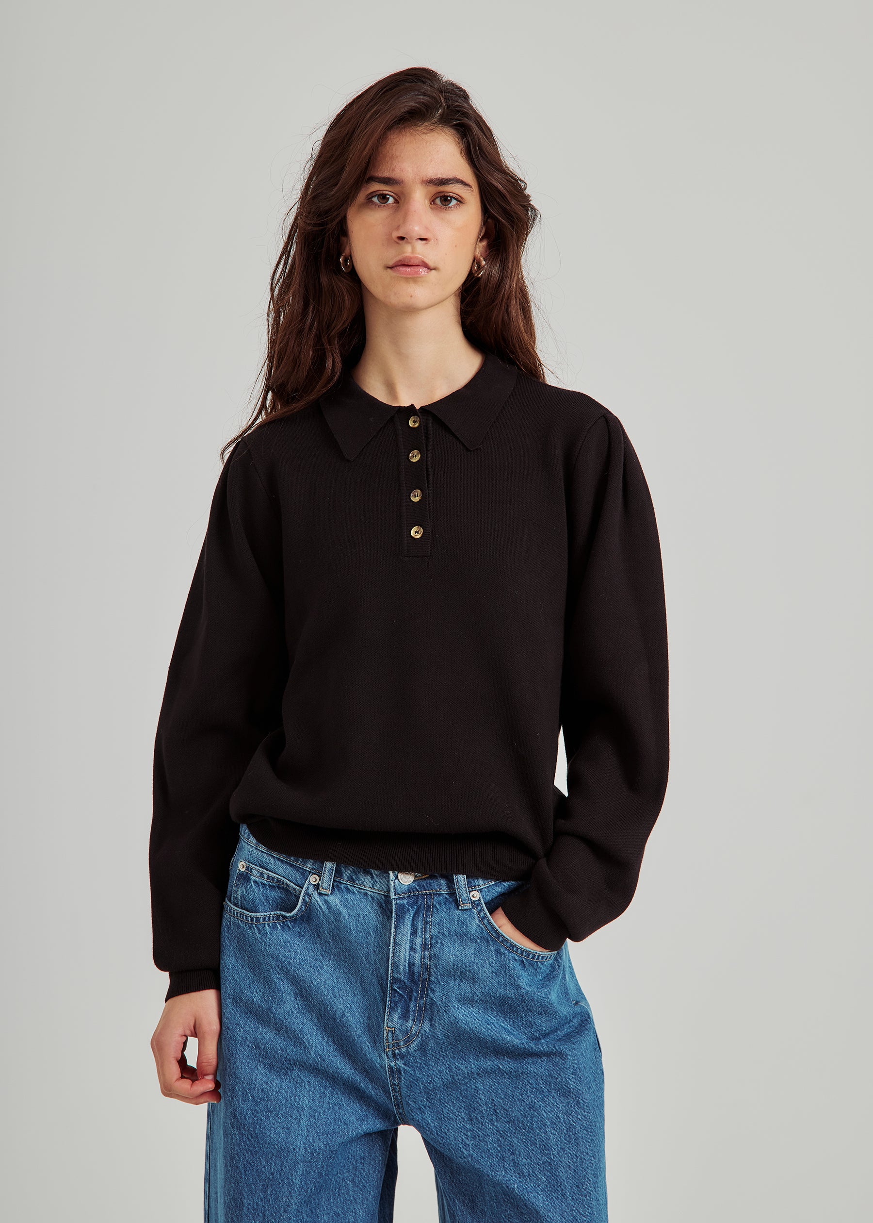 NORR Als polo knit top Tops Black