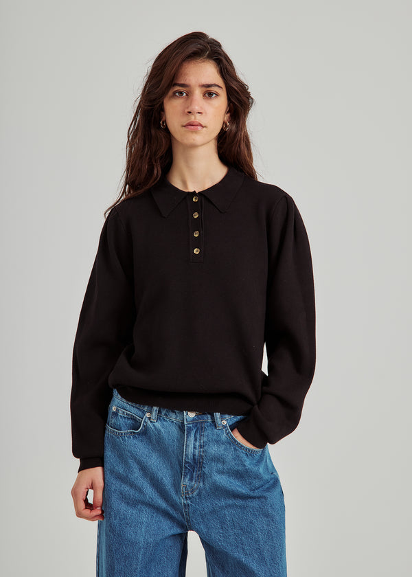 NORR Als polo knit top Tops Black