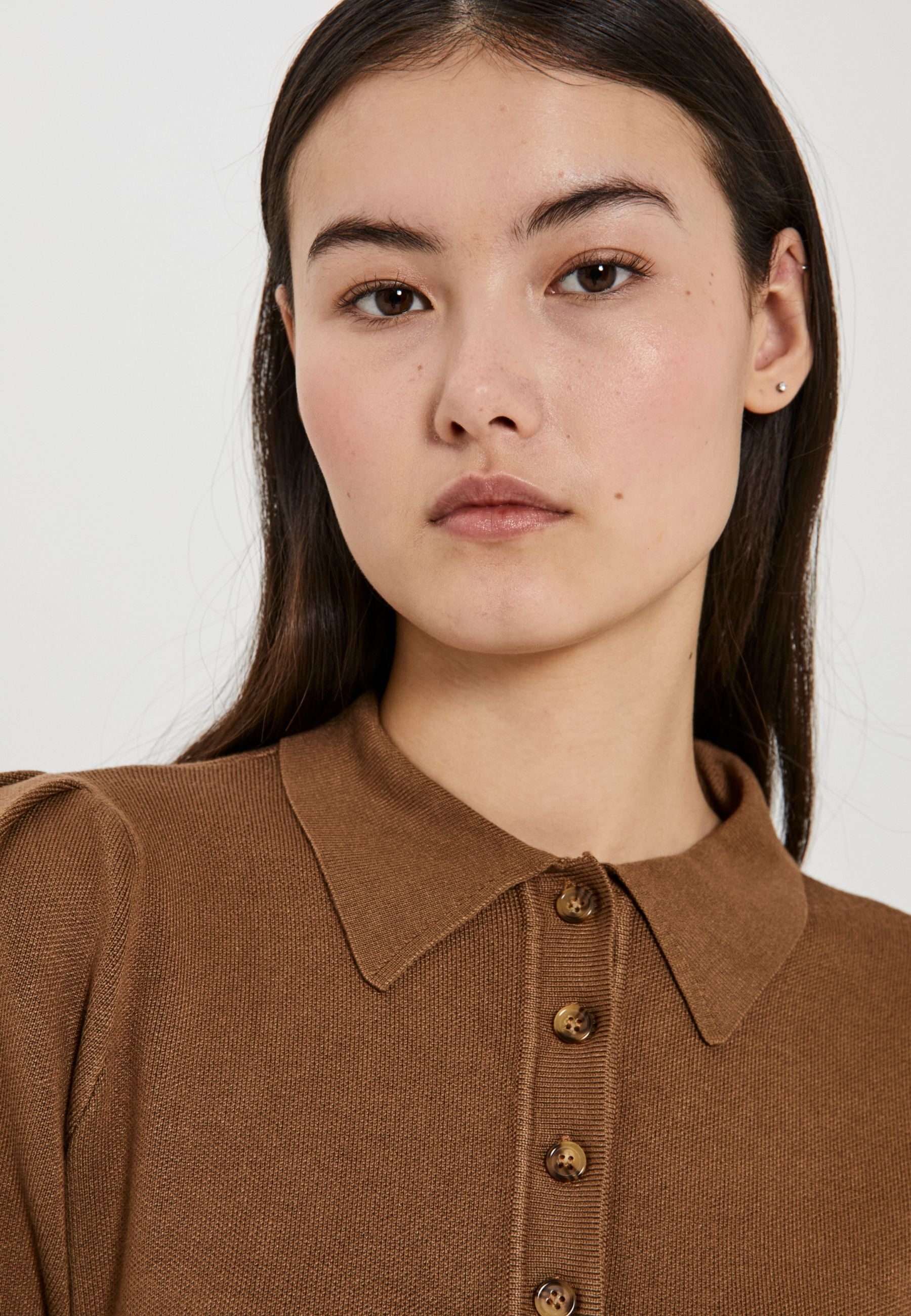 NORR Als polo knit top Tops Walnut