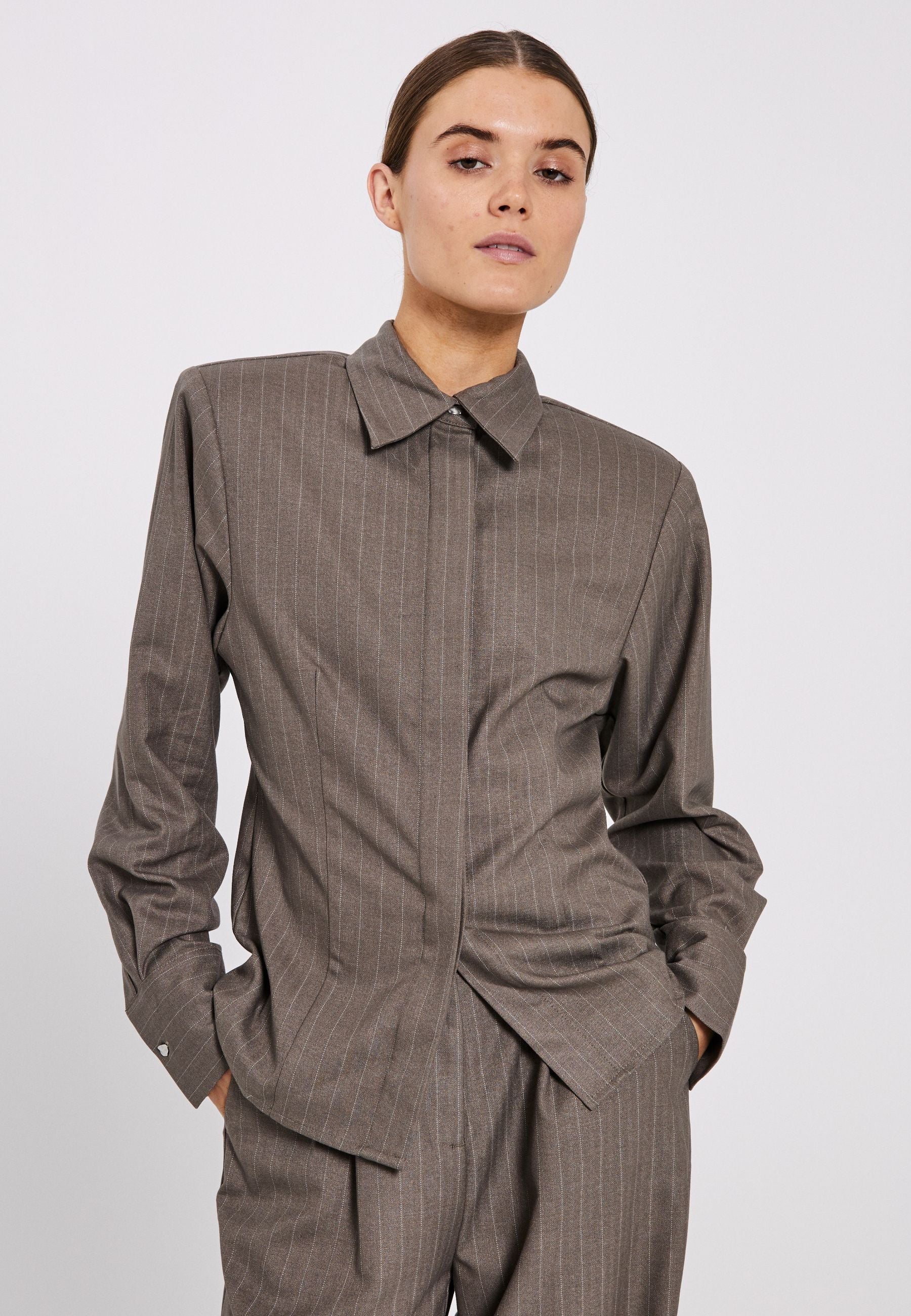 NORR Annemai suited shirt Shirts Khaki pinstripe