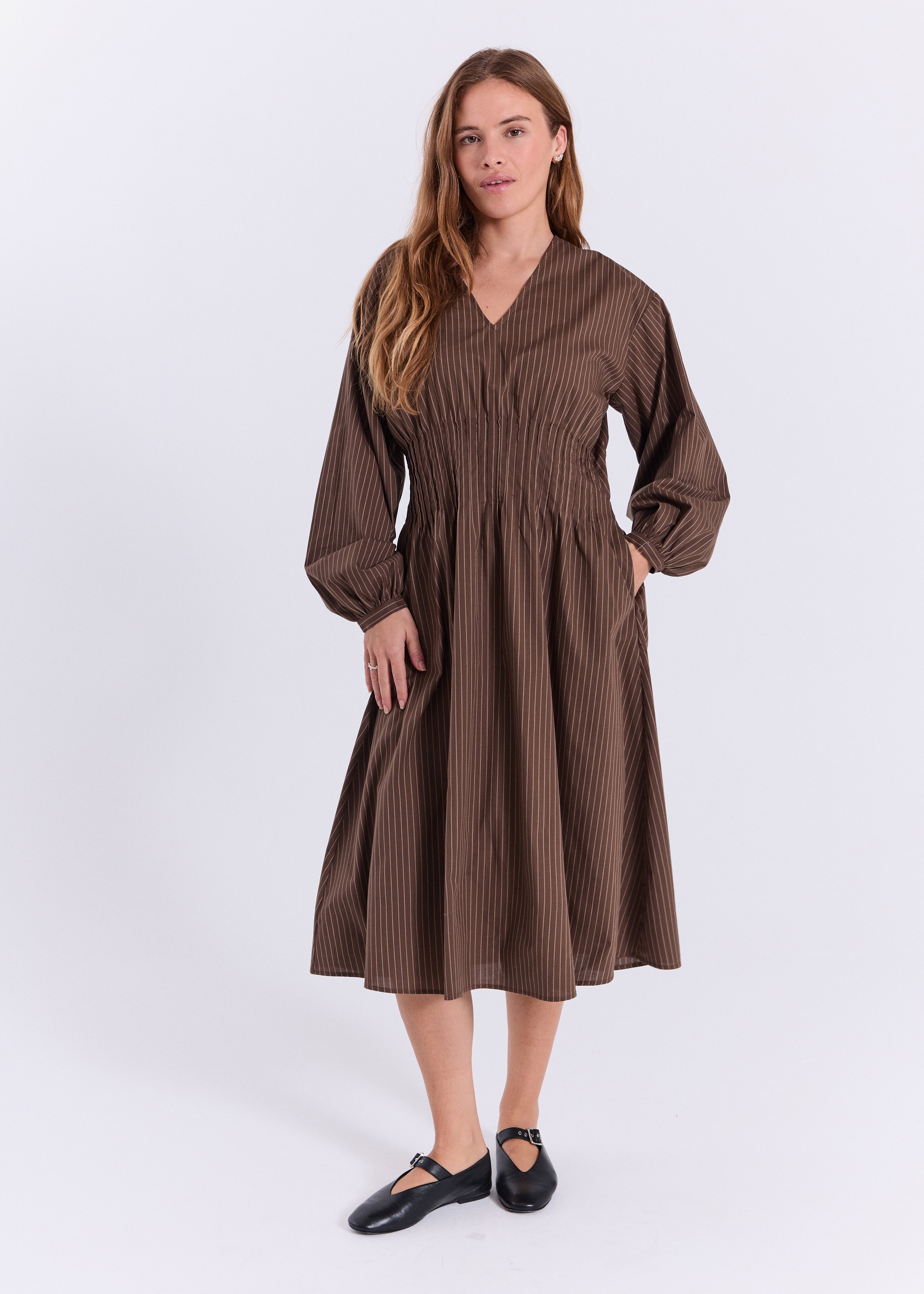 NORR Augusta maxi dress Dresses Dark Brown with Stripes
