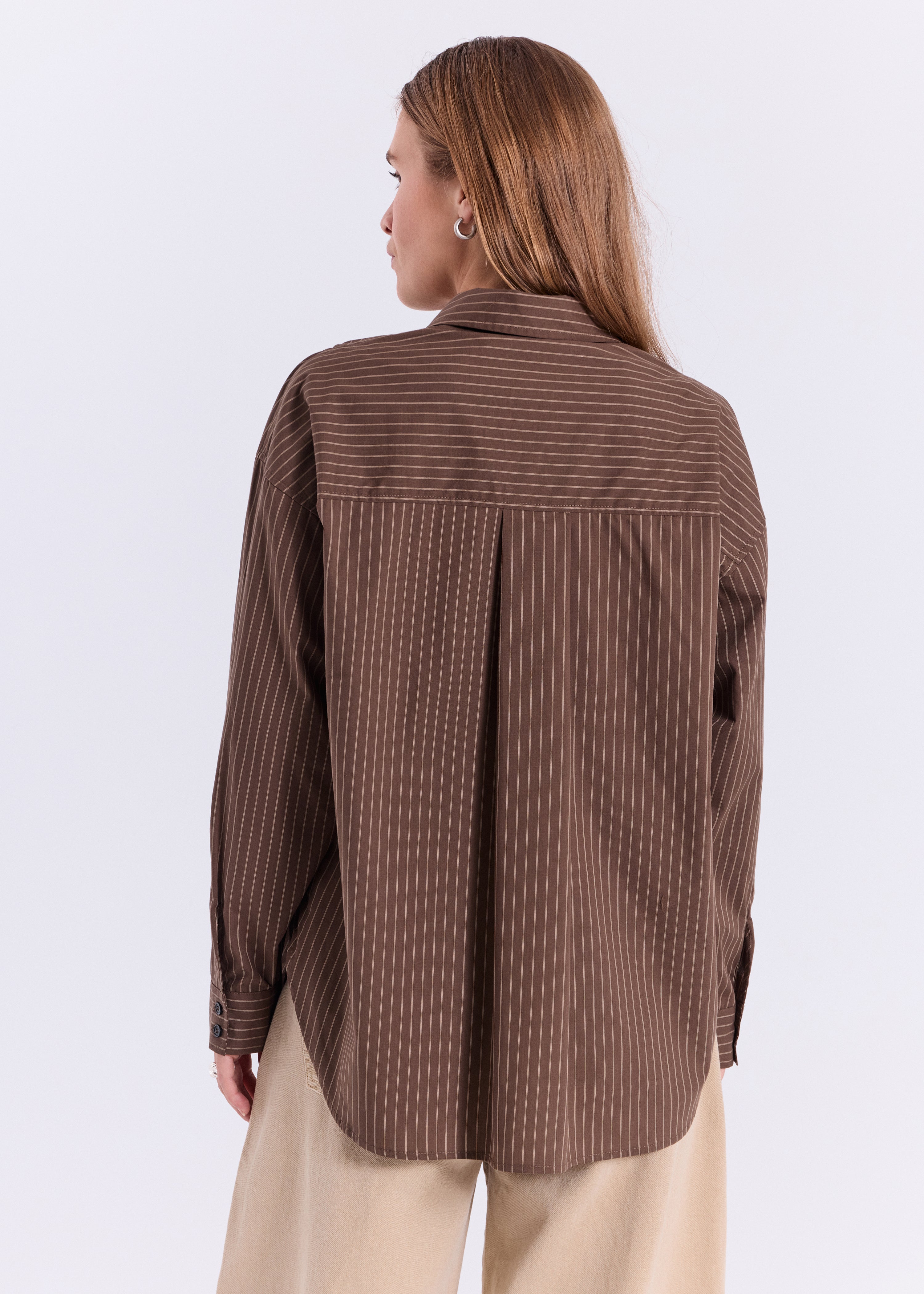 NORR Augusta ruching shirt Shirts Dark Brown with Stripes