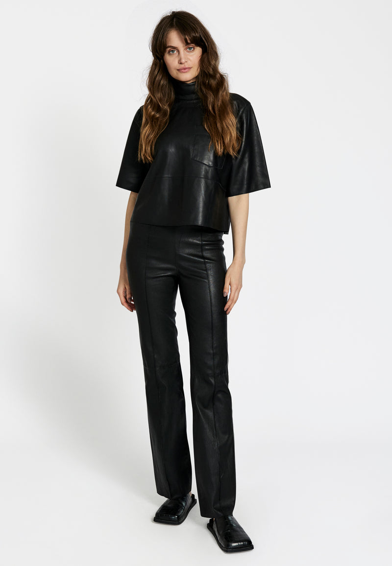 Vince Bootcut Stretch Leather Trousers In Black | ModeSens
