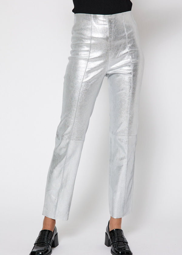 NORR Celia silver pintuck leather pants Pants Silver