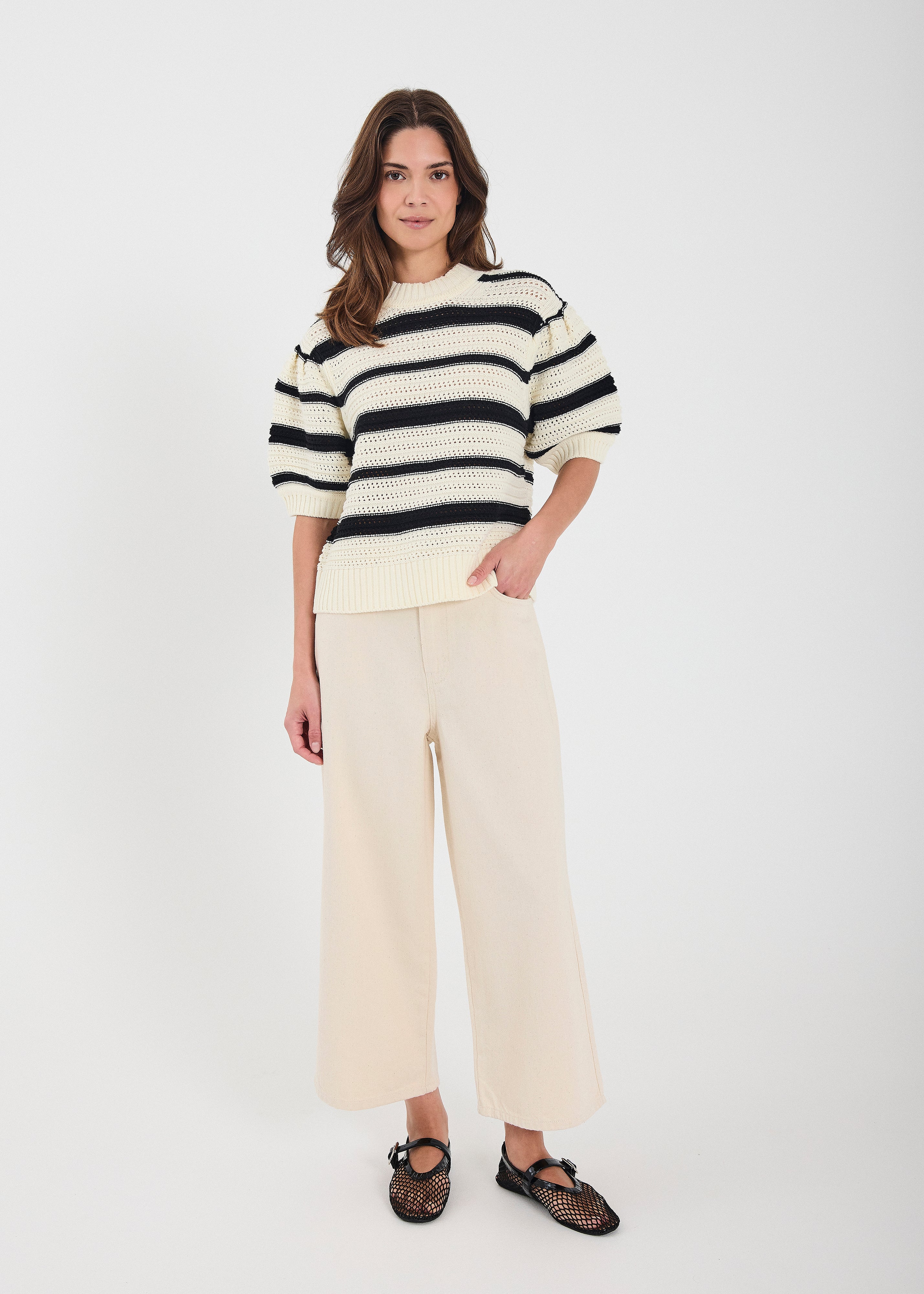 NORR Cerise SS knit top Knits Black stripe