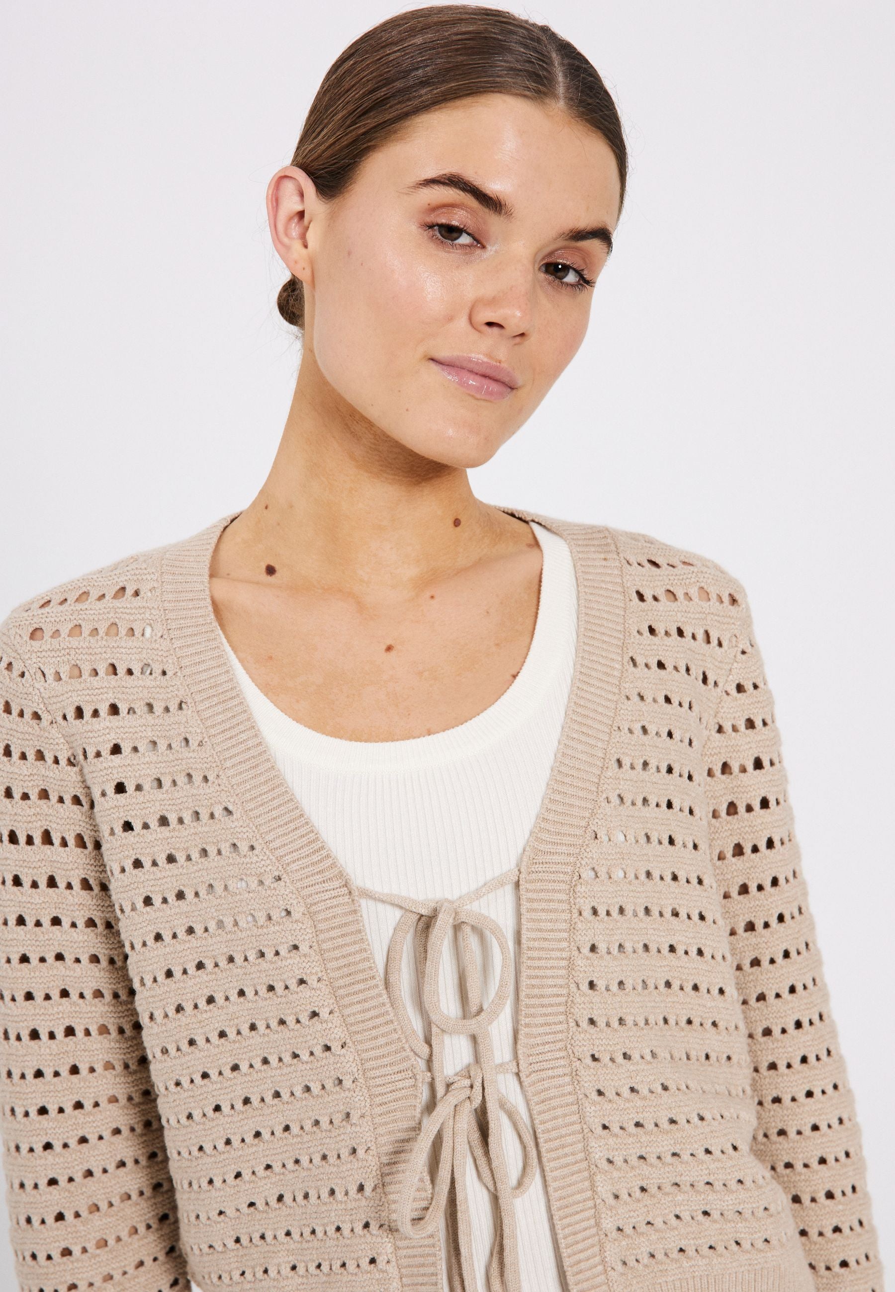 NORR Crome knit cardigan Cardigans Beige mélange